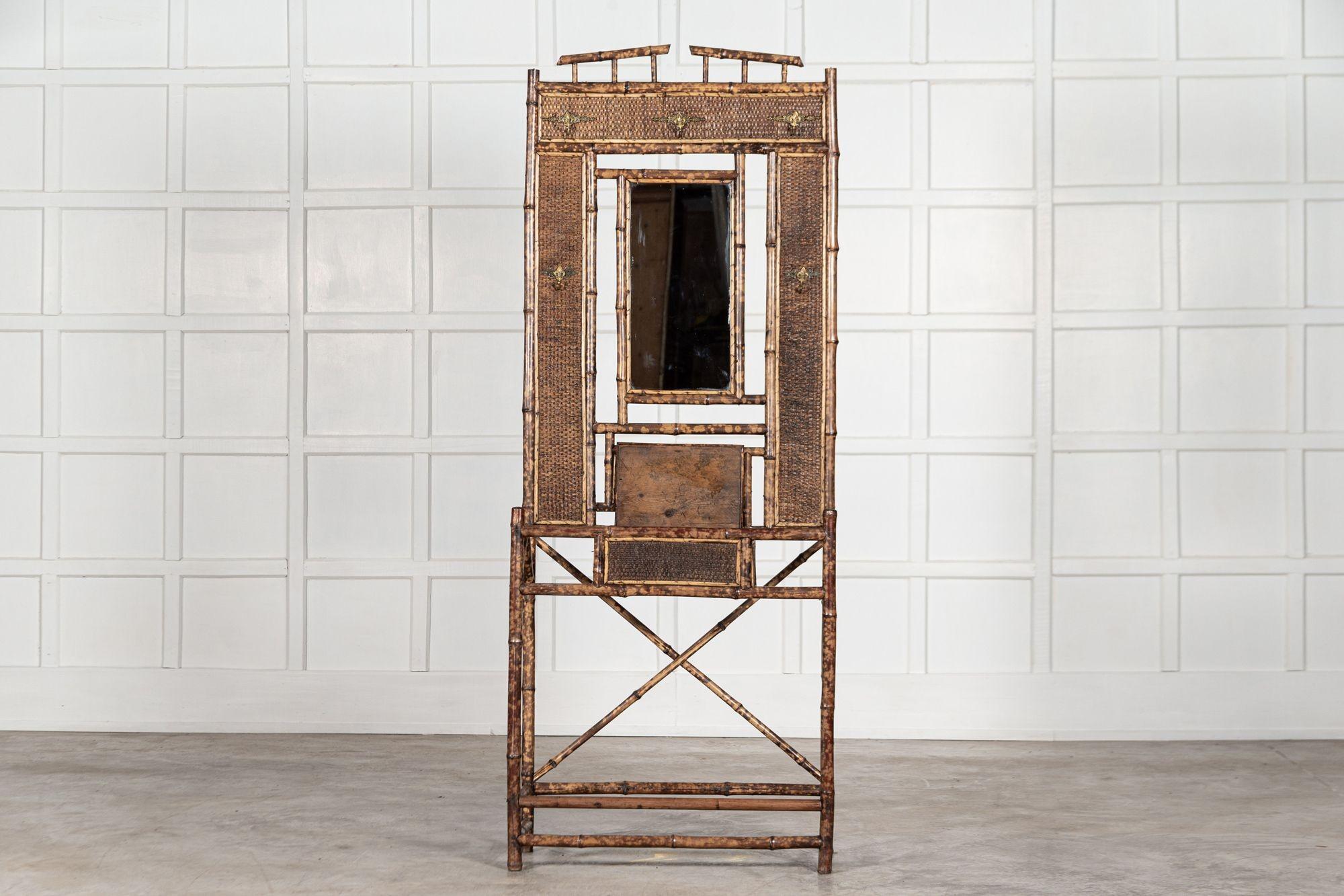 circa 1870
19th century English Bamboo mirrored hall stand
Measures: W75 x D30 x H195 cm.
   
