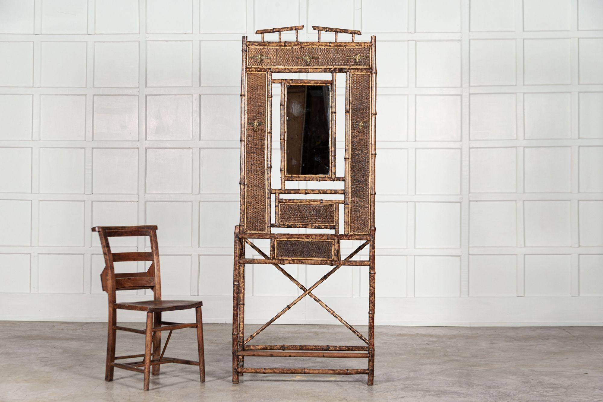 19th Century English Bamboo Mirrored Hall Stand For Sale 1