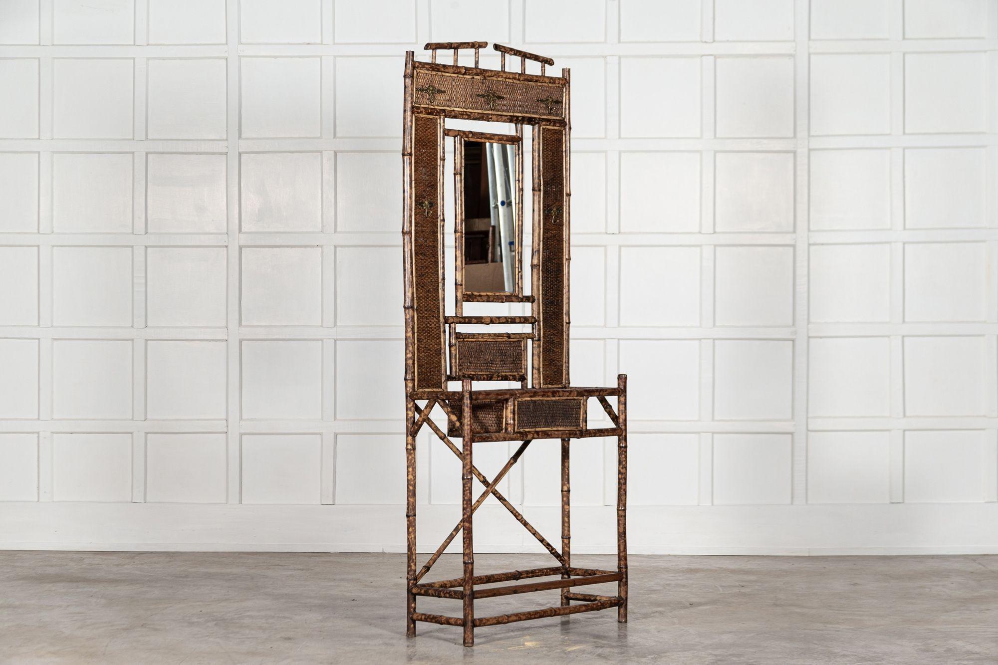 19th Century English Bamboo Mirrored Hall Stand For Sale 2