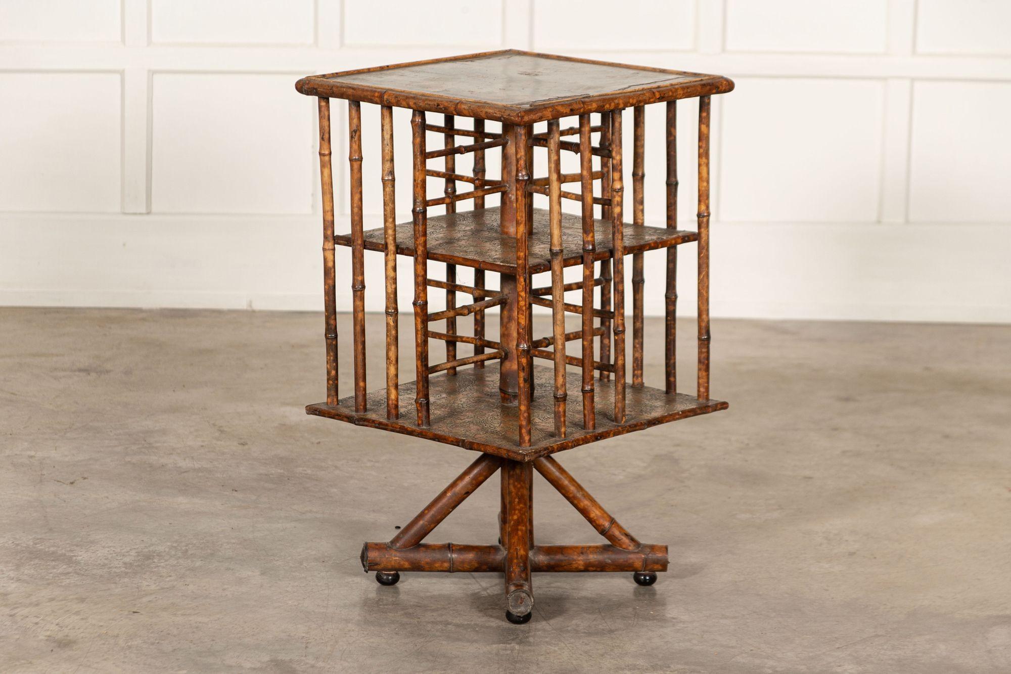 19th Century English Bamboo Revolving Bookcase Side Table For Sale 2