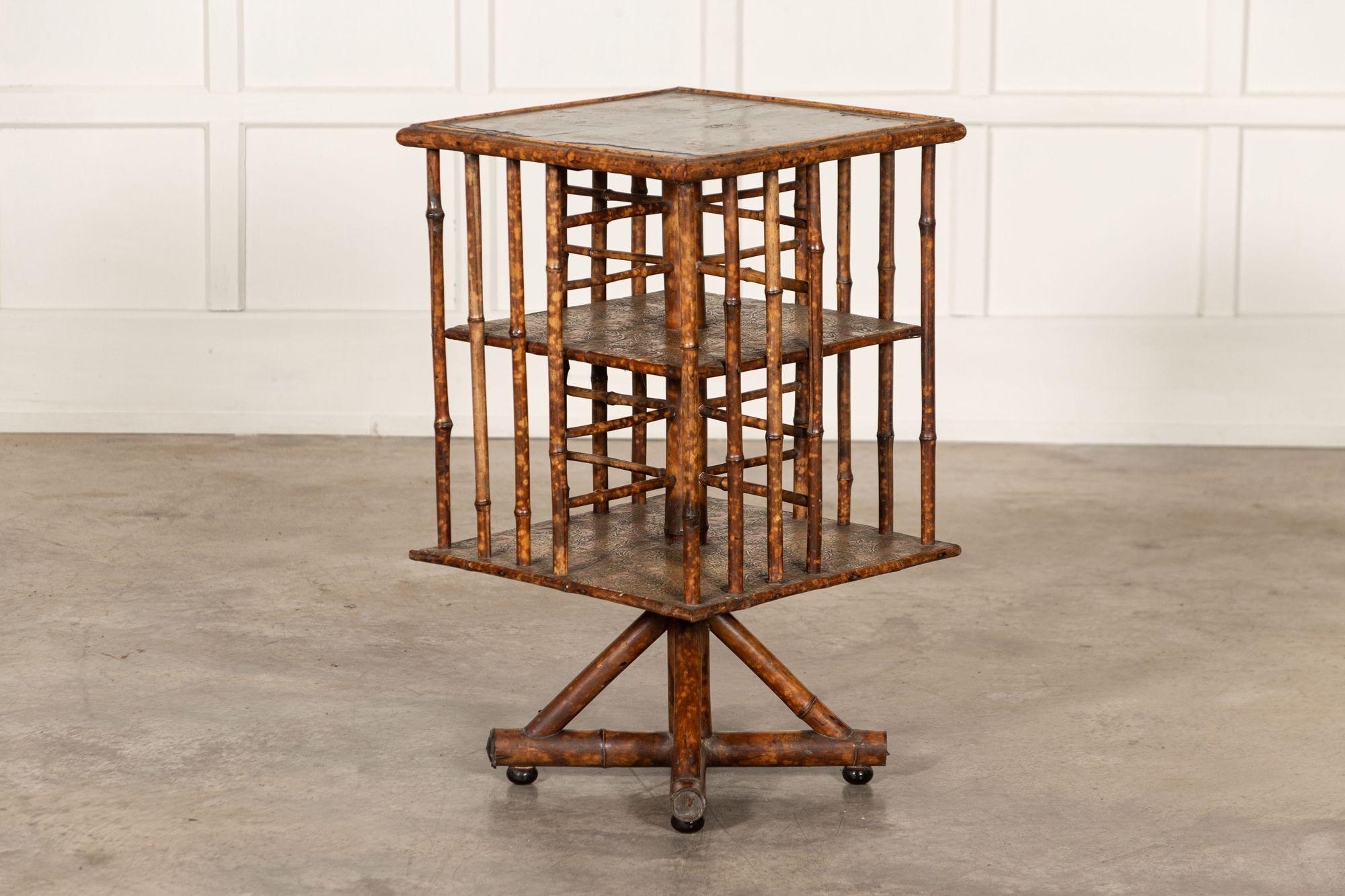19th Century English Bamboo Revolving Bookcase Side Table For Sale 6