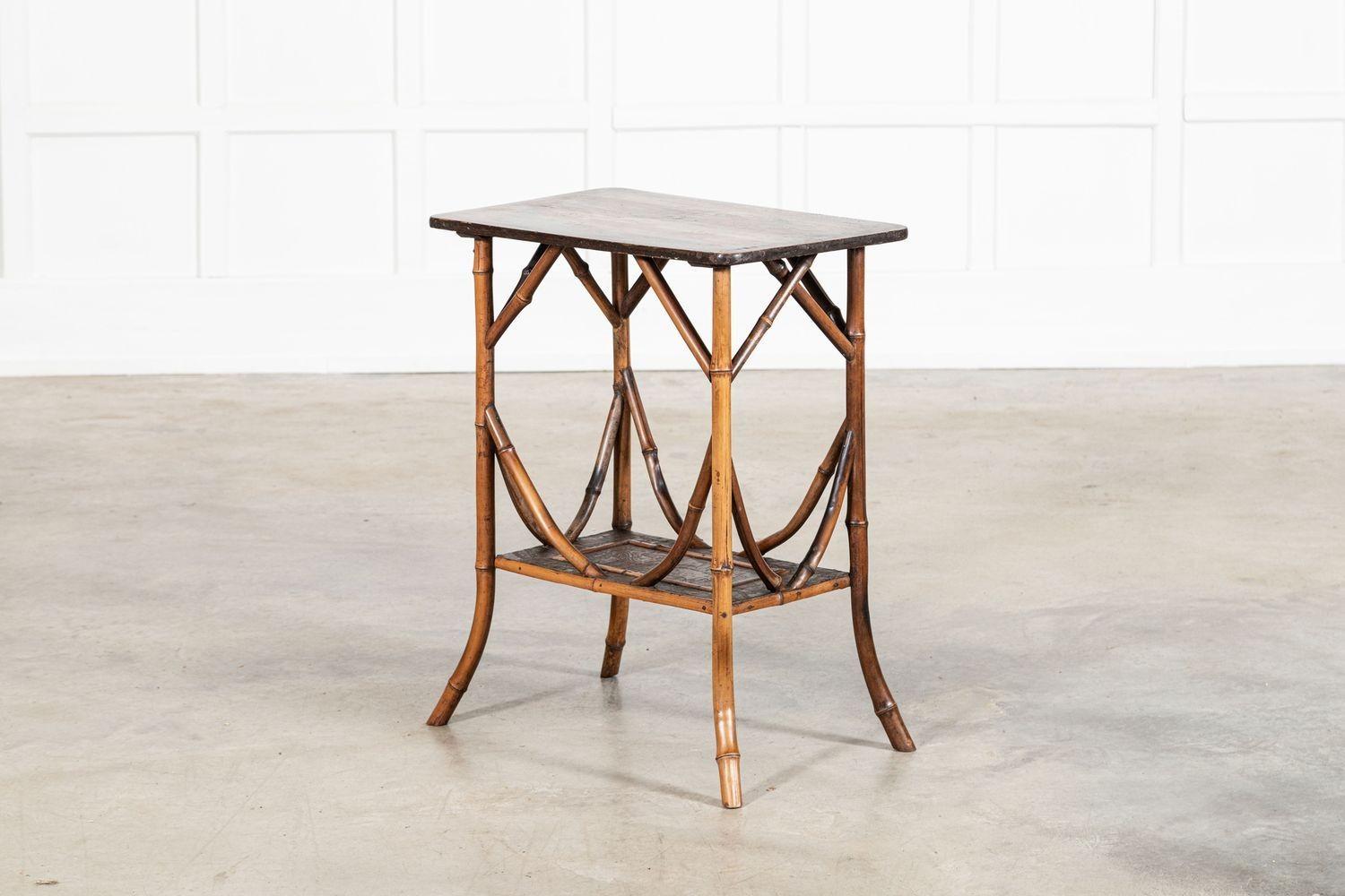 19thC English Bamboo Two Tier Side Table For Sale 2