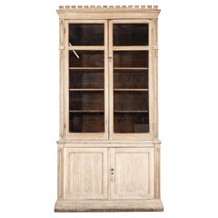 19thC English Bleached Oak Glazed Housekeepers Cabinet