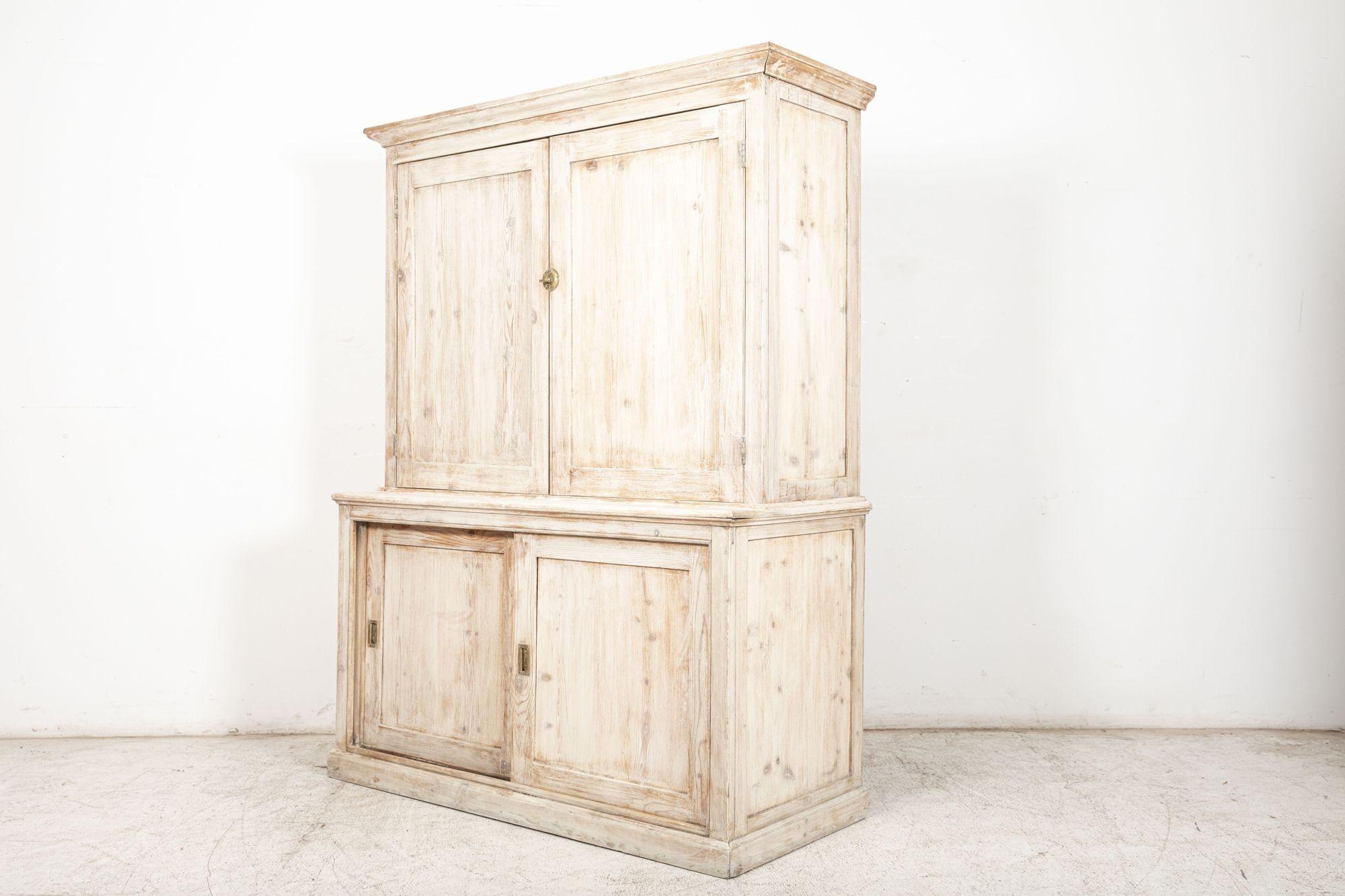 19th C English Bleached Pine Housekeepers Cupboard In Good Condition For Sale In Staffordshire, GB