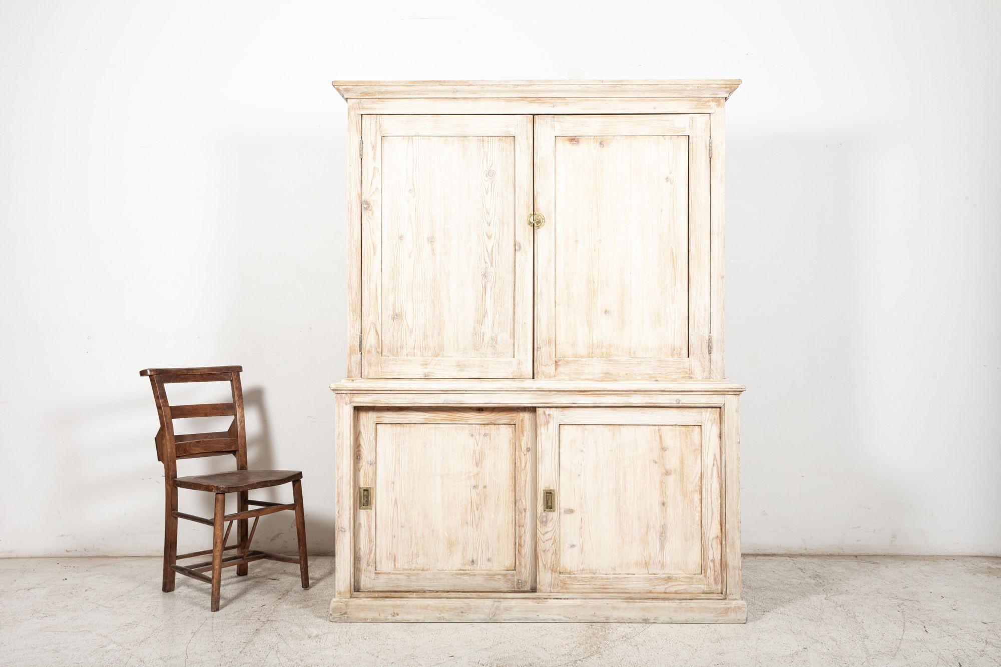 19th C English Bleached Pine Housekeepers Cupboard For Sale 1
