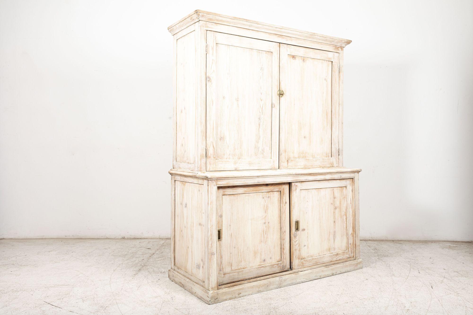 19th C English Bleached Pine Housekeepers Cupboard For Sale 2