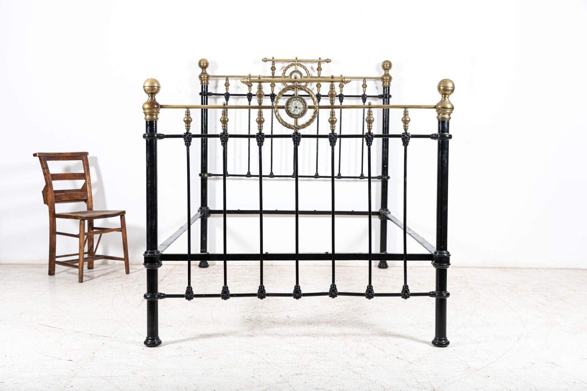 19thC English Brass & Iron Double Brass Bed Frame For Sale 5