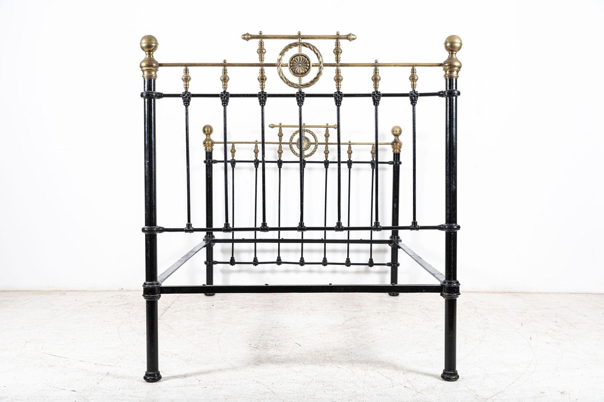 19thC English Brass & Iron Double Brass Bed Frame For Sale 7