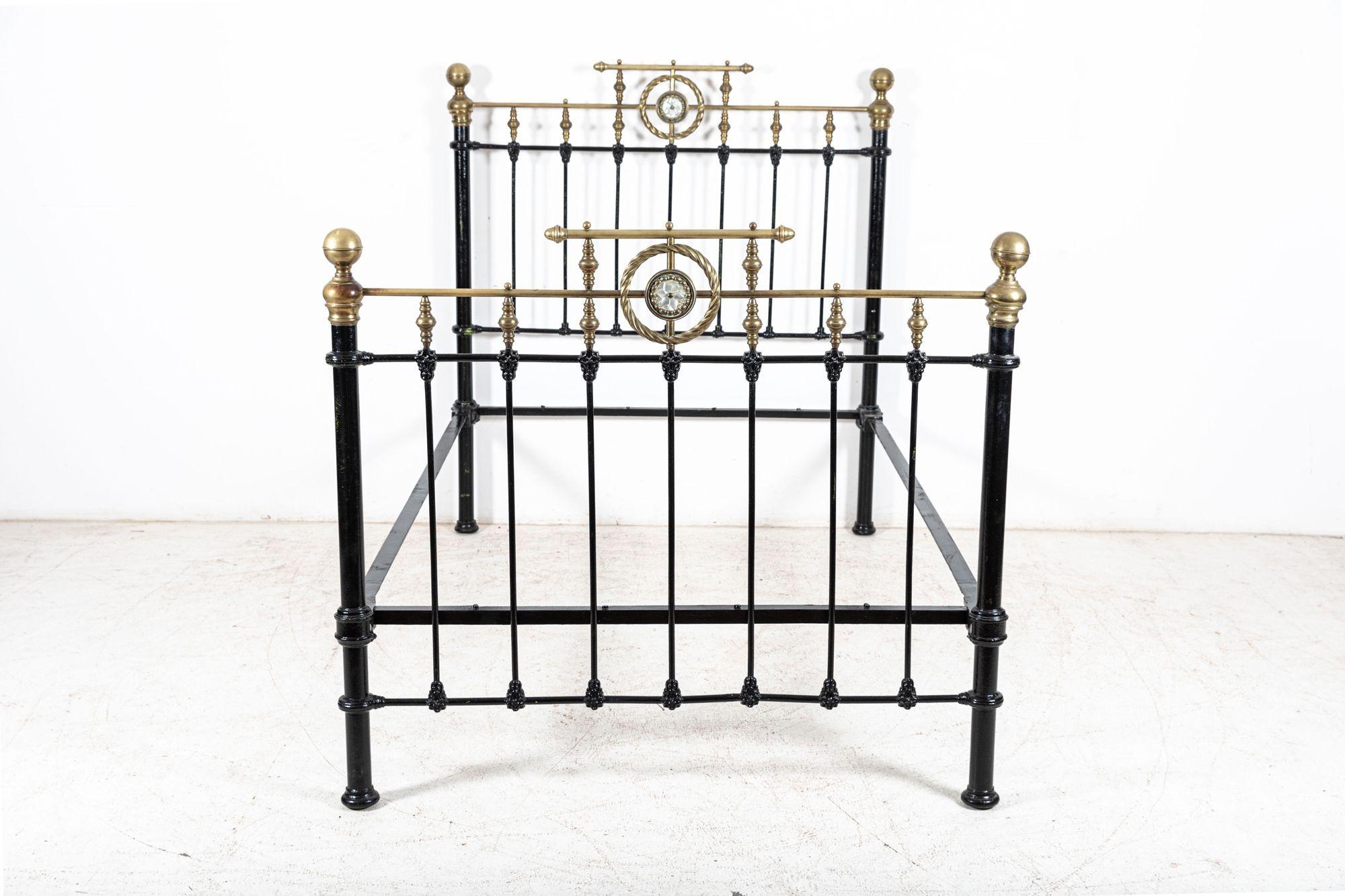 Late 19th Century 19thC English Brass & Iron Double Brass Bed Frame For Sale