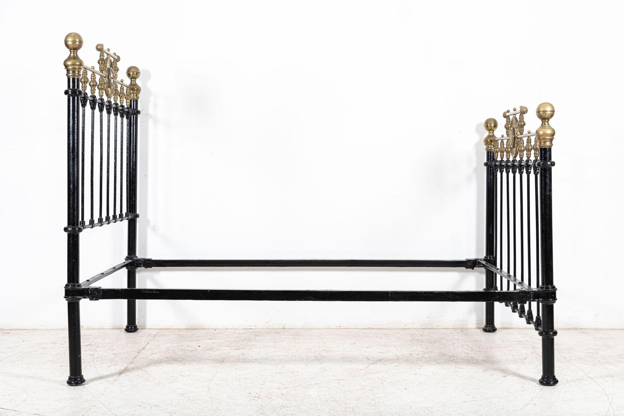 19thC English Brass & Iron Double Brass Bed Frame For Sale 1