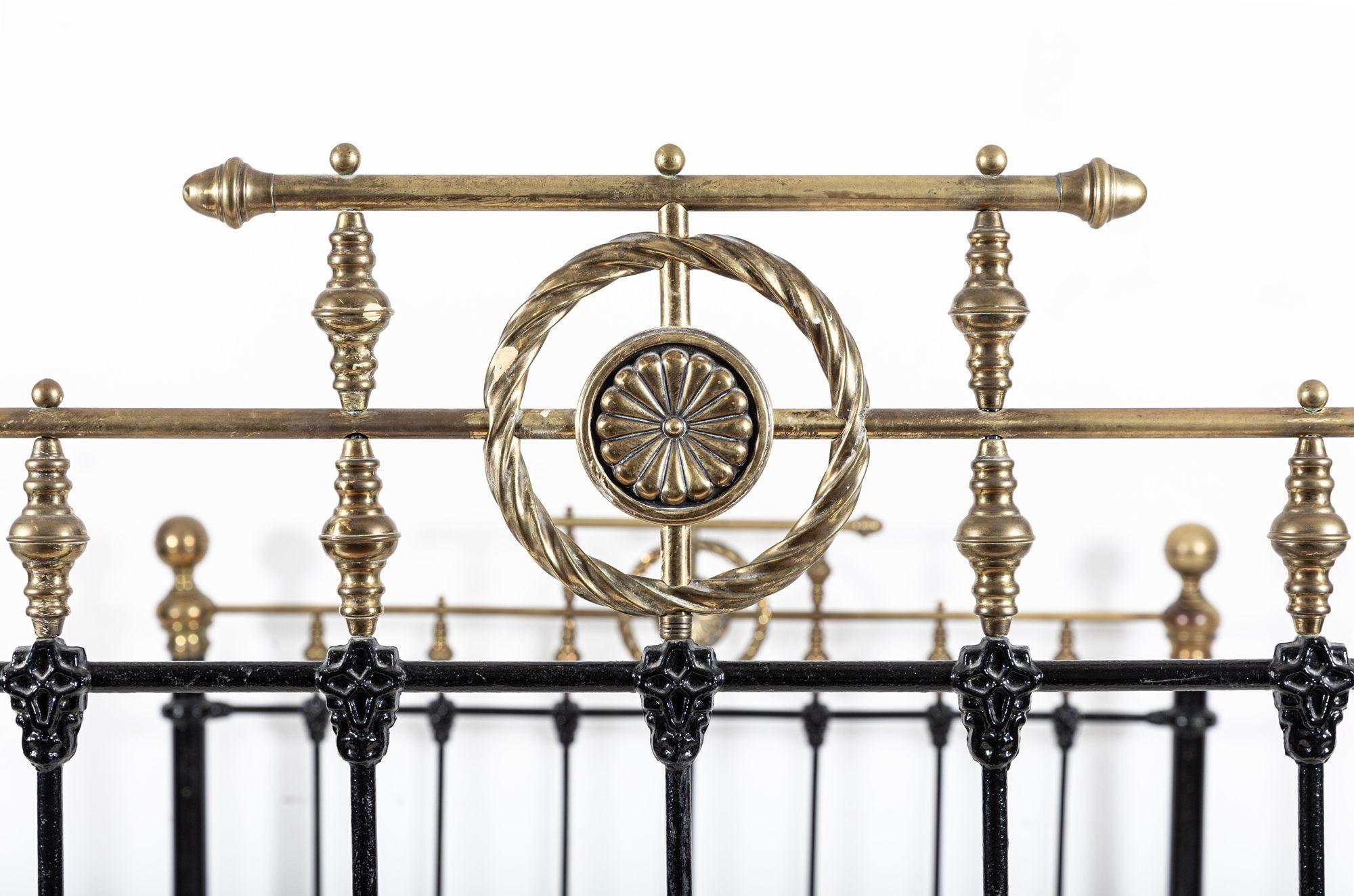 19thC English Brass & Iron Double Brass Bed Frame For Sale 2