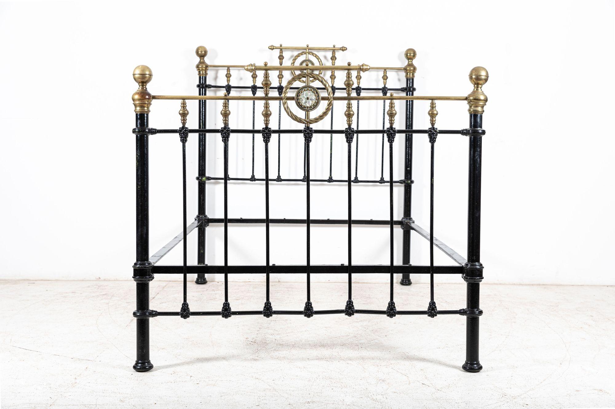 19thC English Brass & Iron Double Brass Bed Frame For Sale 3