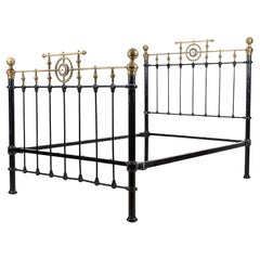 19thC English Brass & Iron Double Brass Bed Frame