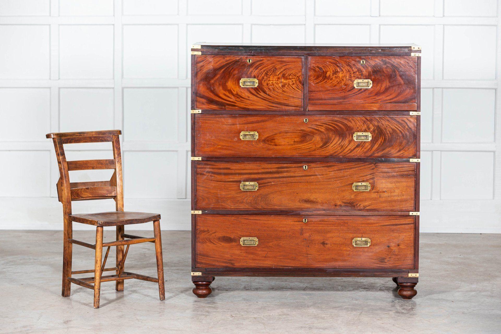 19thC English Campaign Mahogany Secretaire Chest Drawers 6