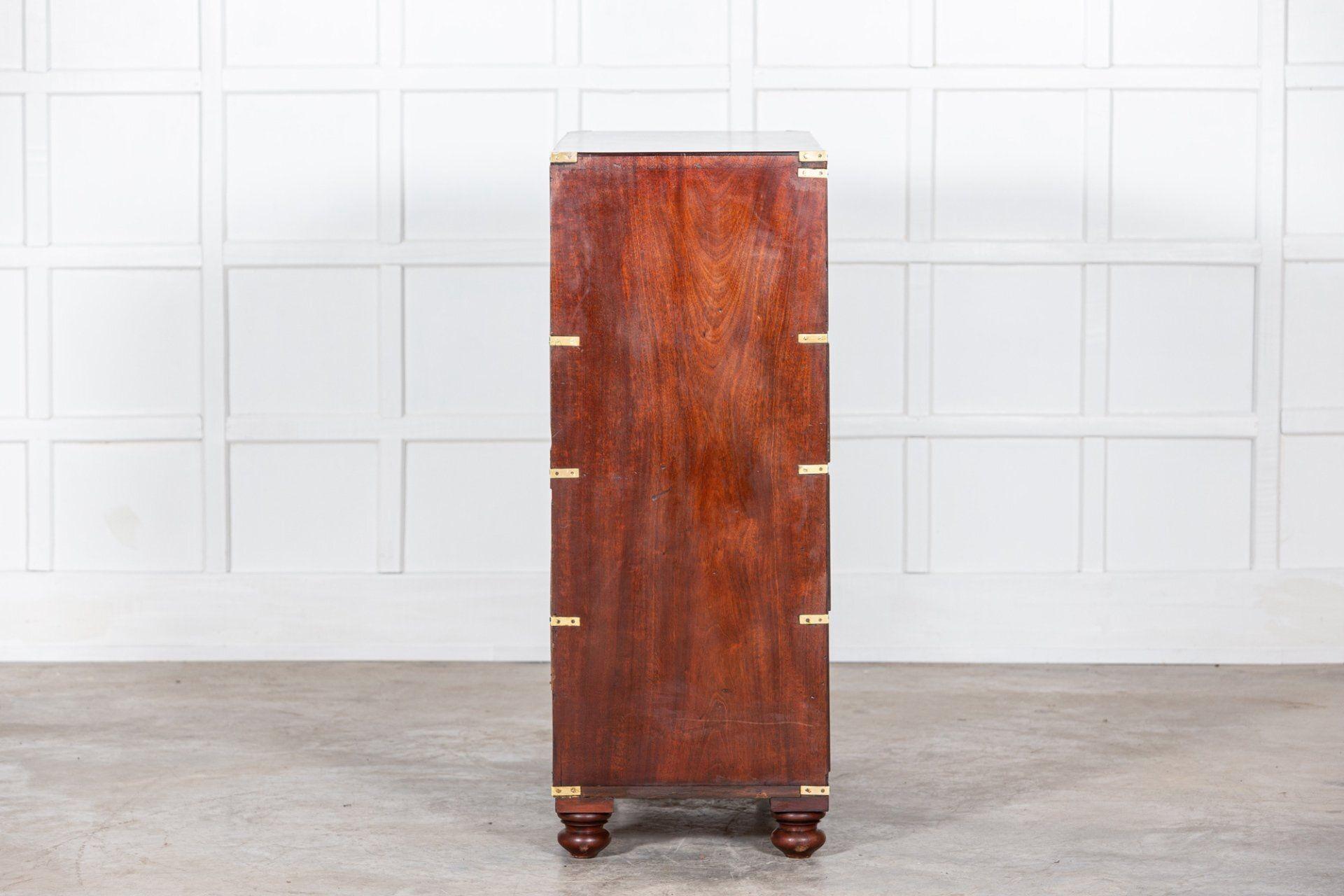 19thC English Campaign Mahogany Secretaire Chest Drawers 7