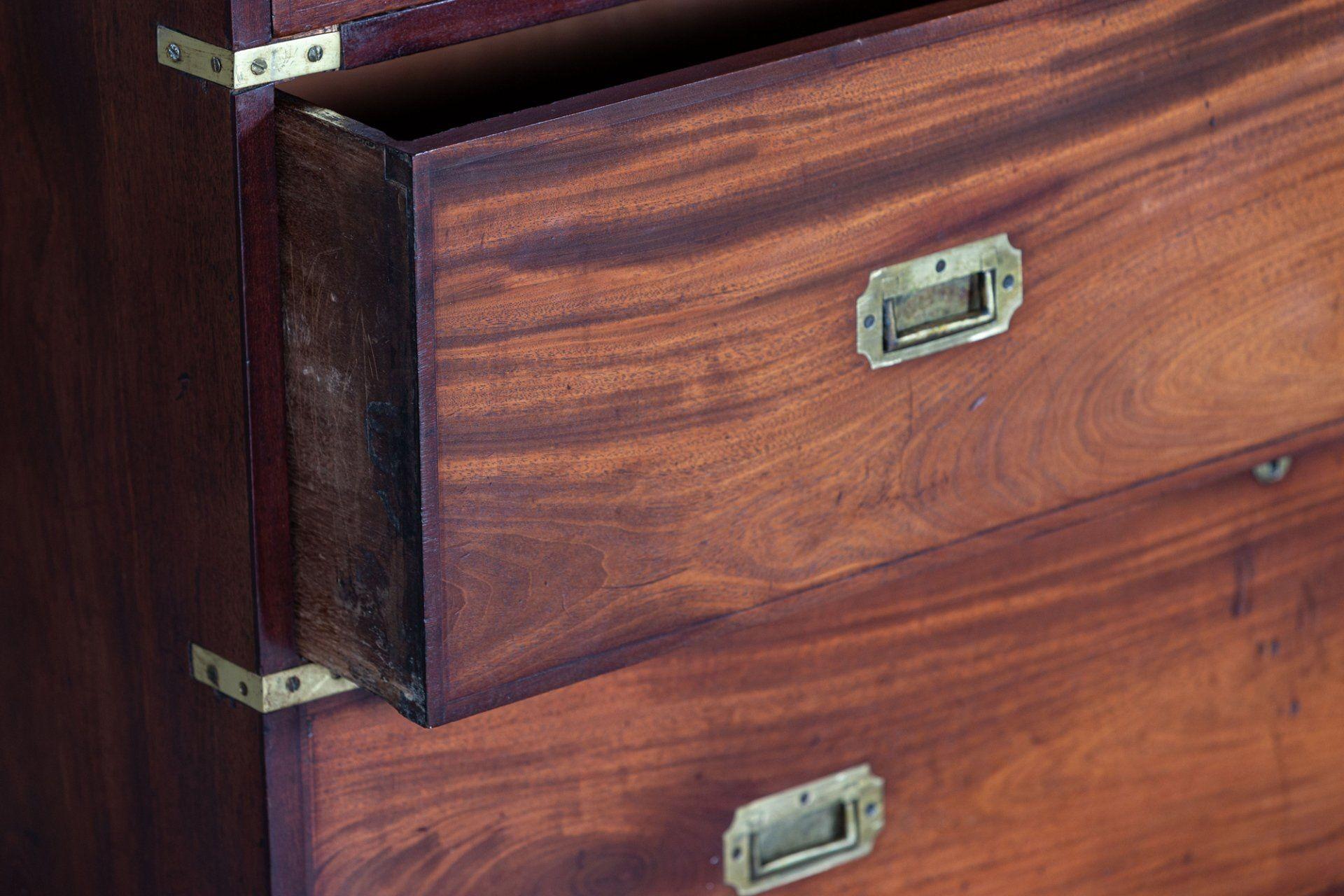 19thC English Campaign Mahogany Secretaire Chest Drawers 10