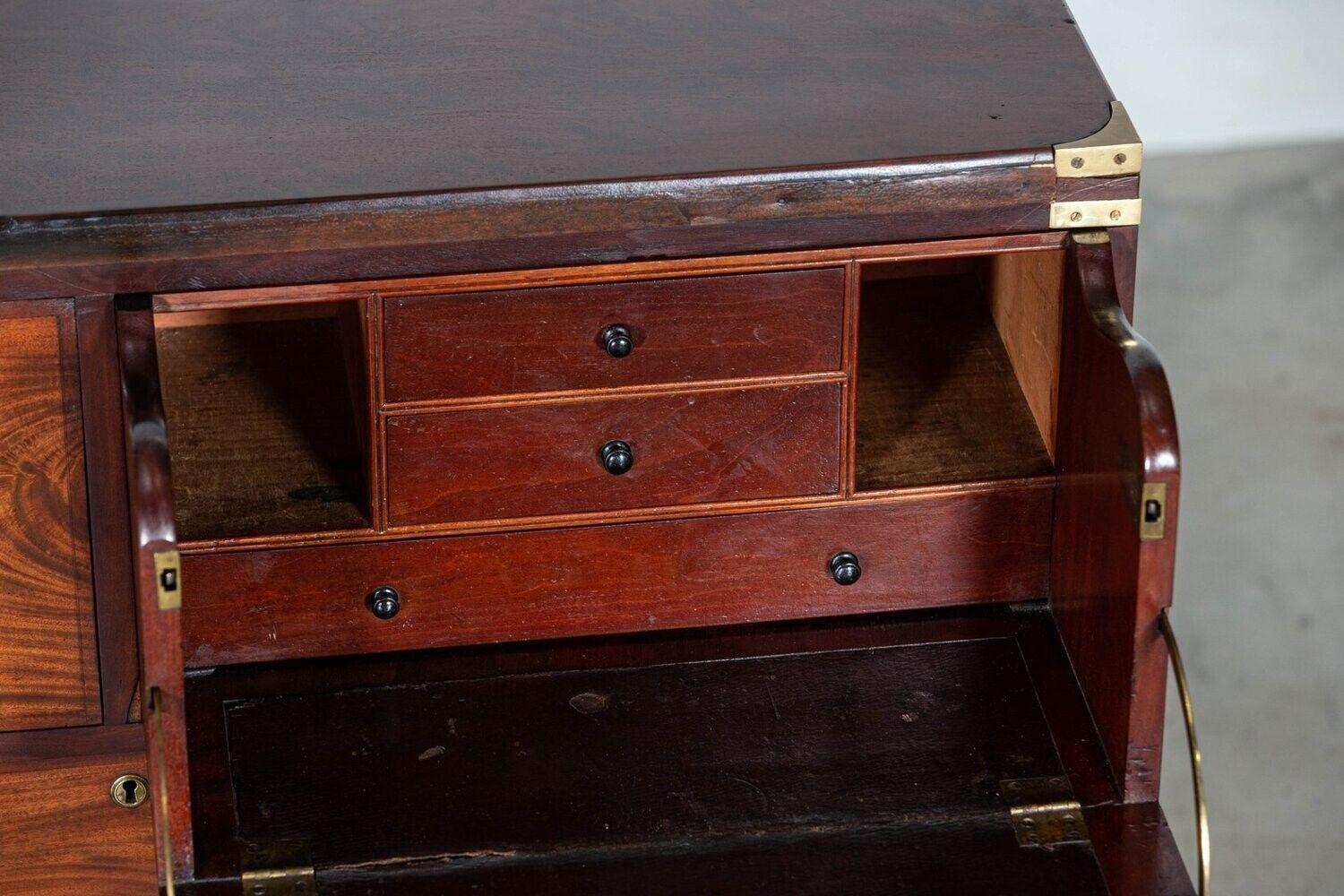 19thC English Campaign Mahogany Secretaire Chest Drawers 1