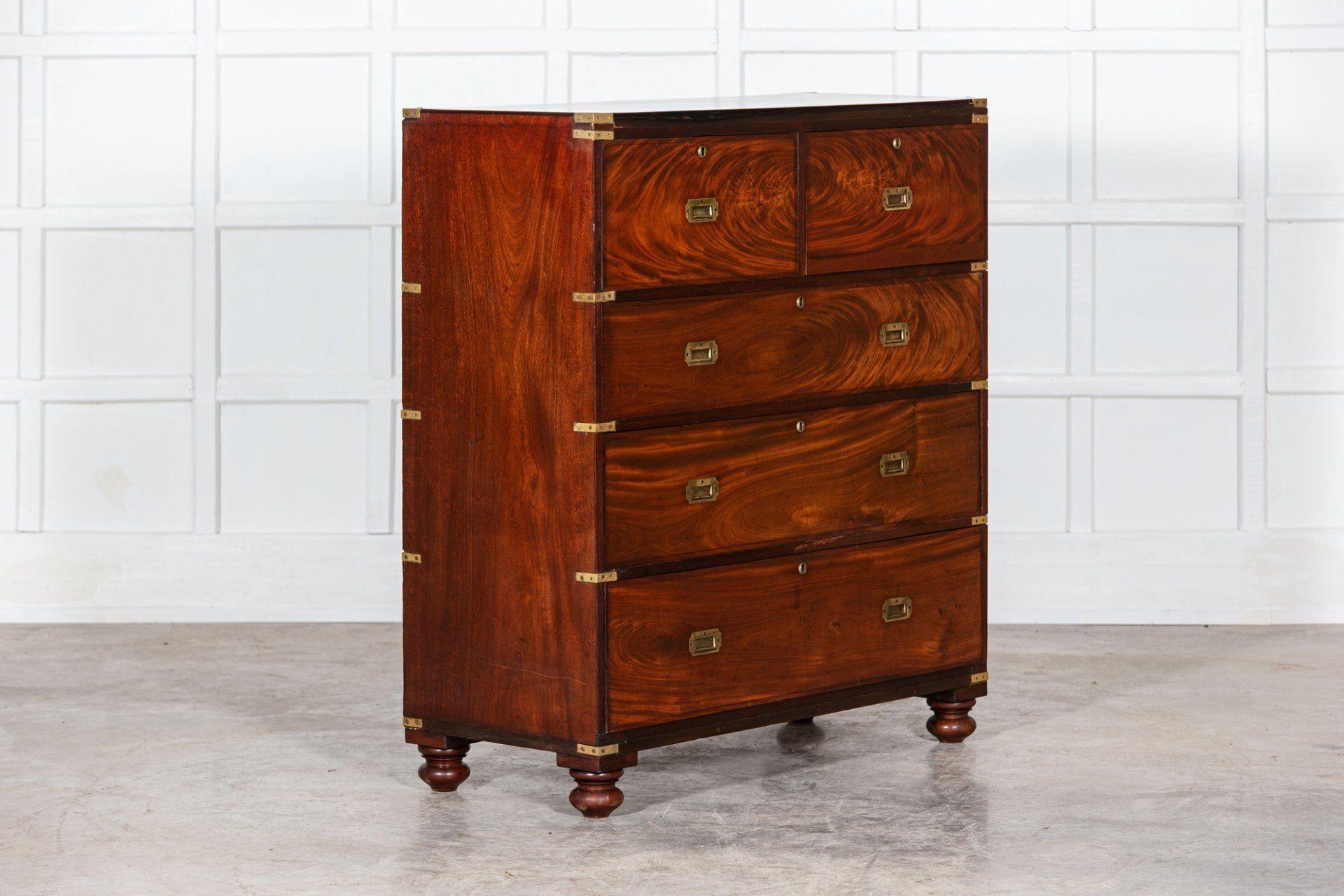 19thC English Campaign Mahogany Secretaire Chest Drawers 5