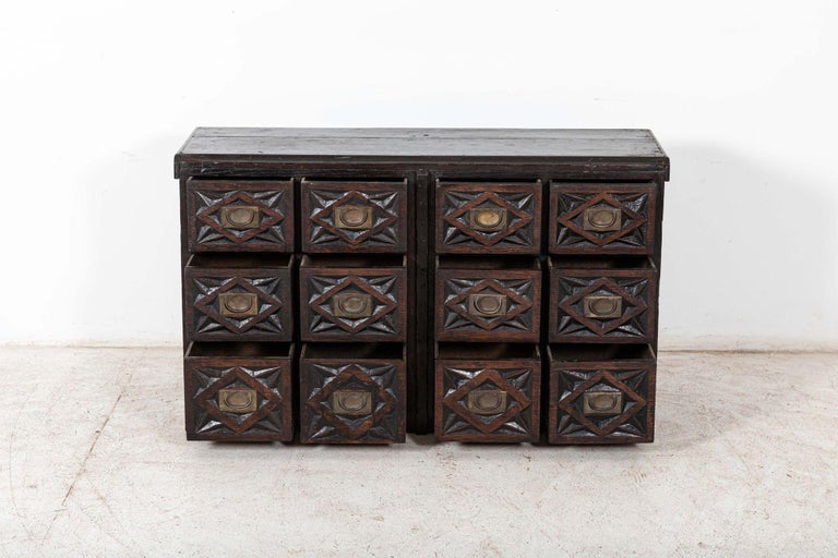 Late 18th Century 19thC English Carved Oak Apothecary Drawers For Sale