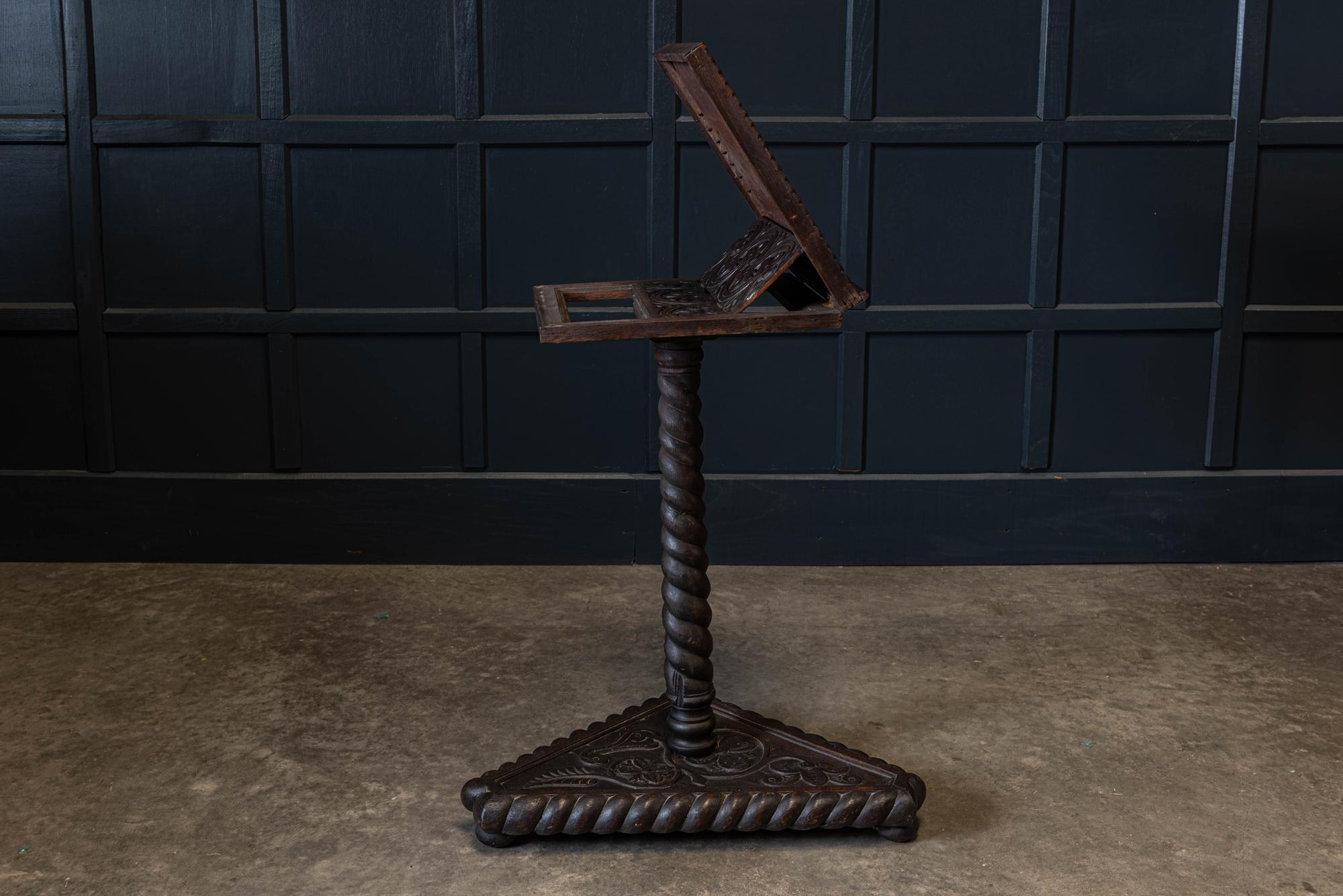 19th Century English Carved Oak Bible Reading Stand For Sale 1