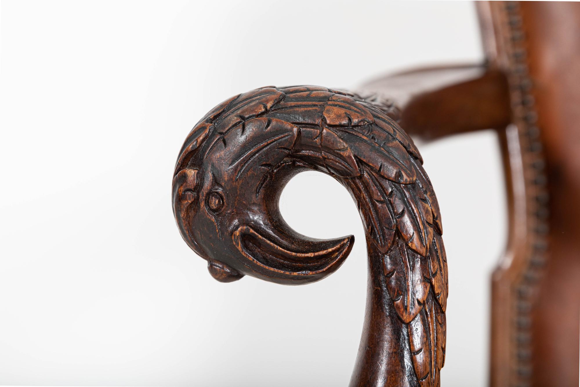 19thC English Carved Walnut Griffin Library Armchair For Sale 6
