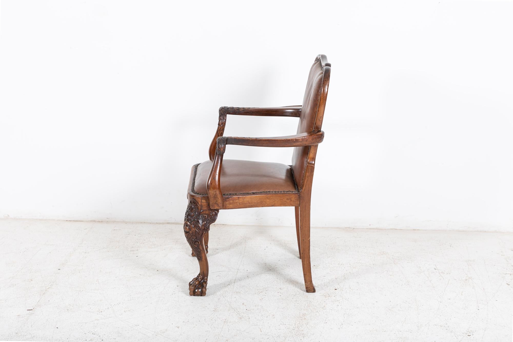 19thC English Carved Walnut Griffin Library Armchair 8