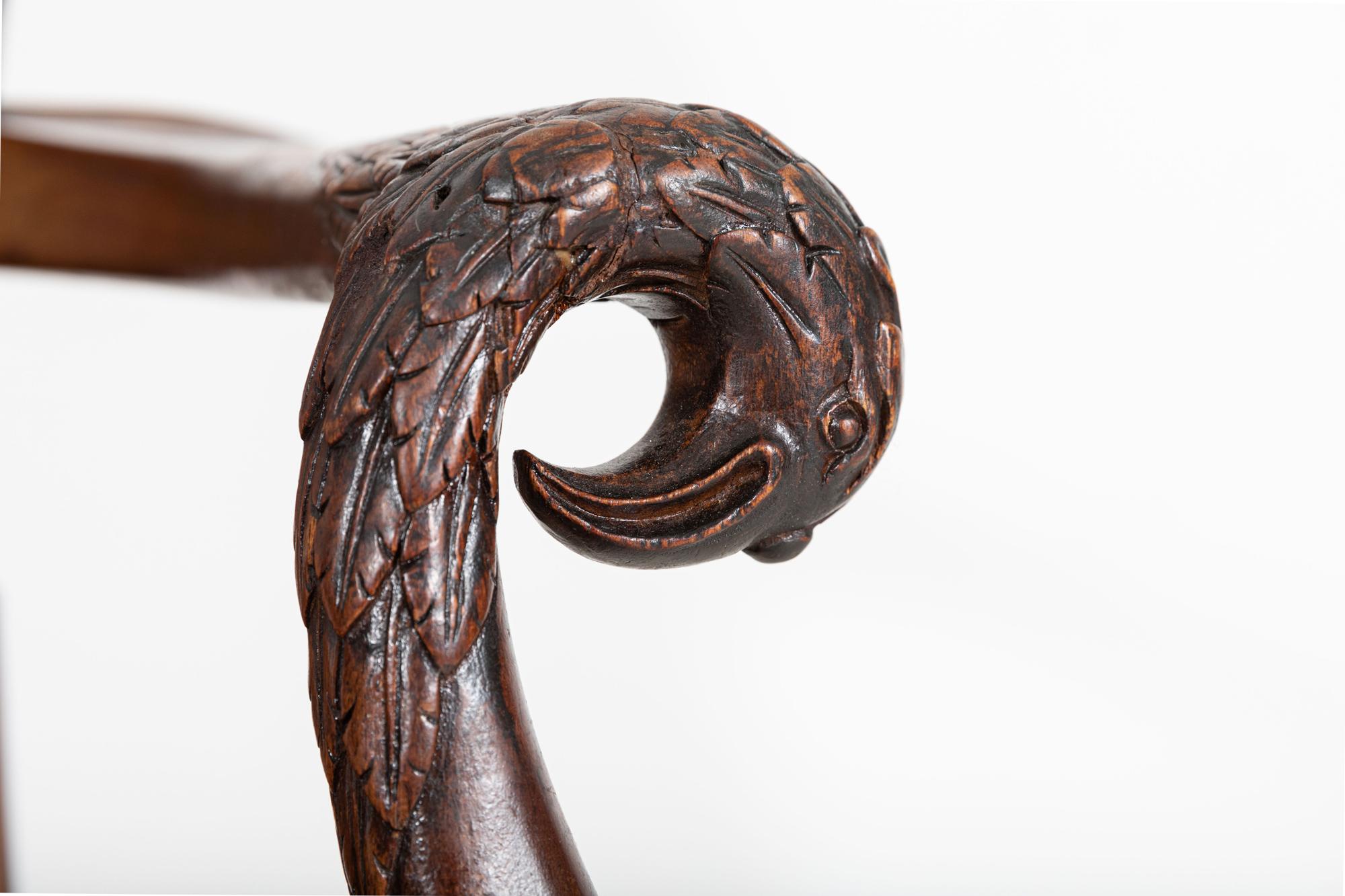 19thC English Carved Walnut Griffin Library Armchair 9