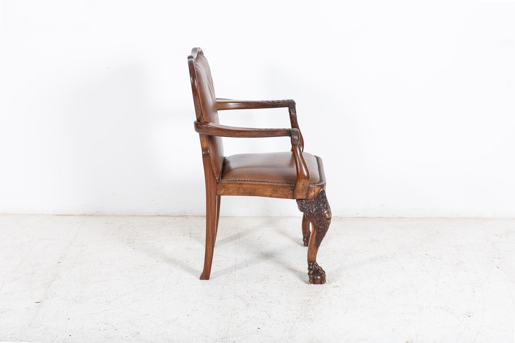 19thC English Carved Walnut Griffin Library Armchair For Sale 10