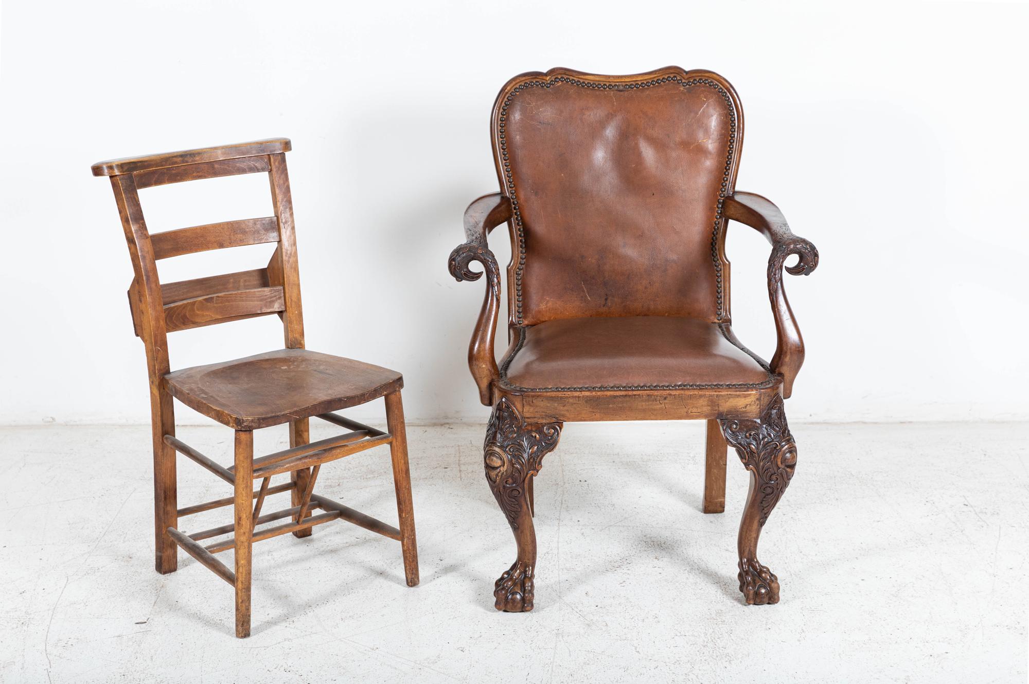 19thC English Carved Walnut Griffin Library Armchair For Sale 13