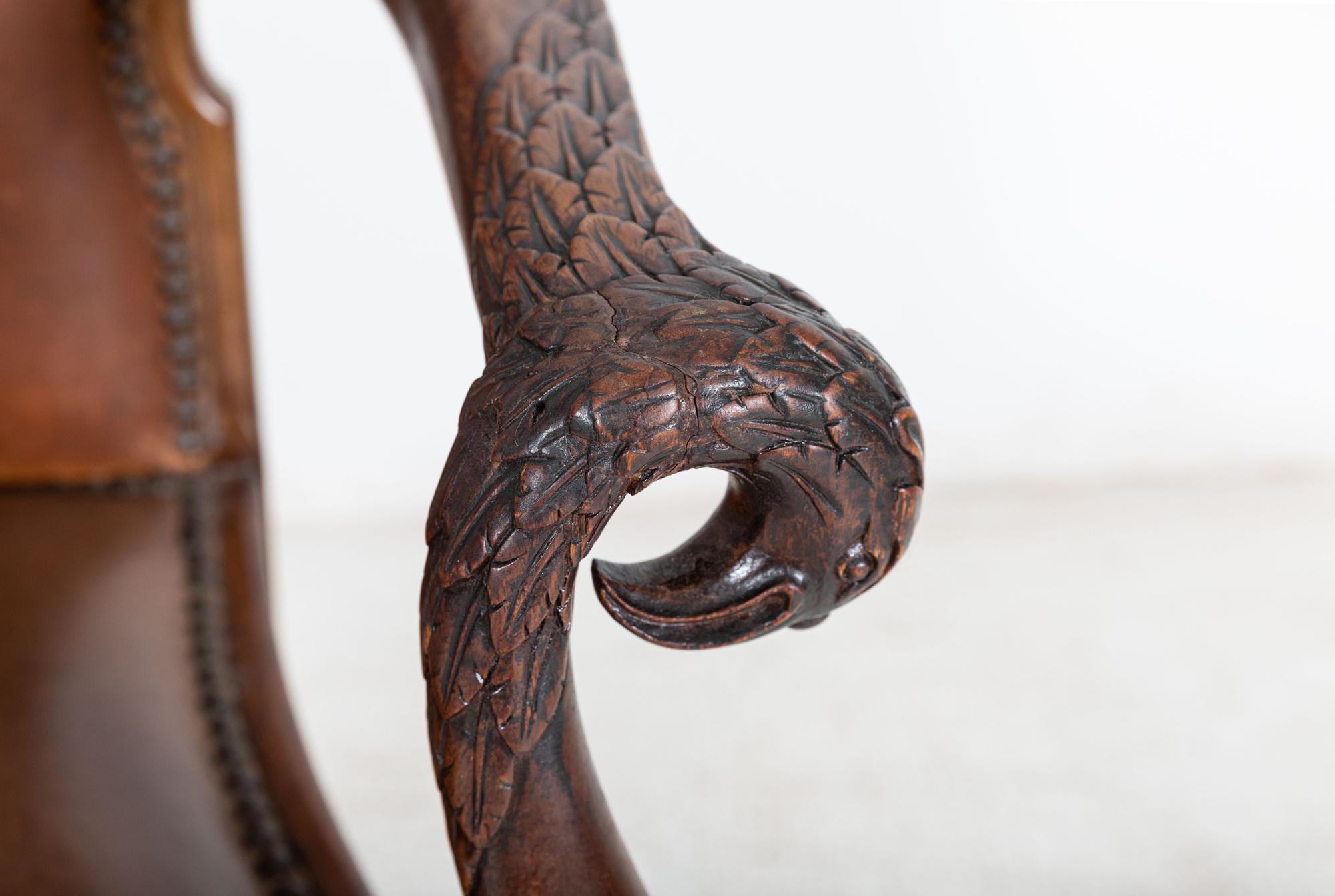 19thC English Carved Walnut Griffin Library Armchair For Sale 14