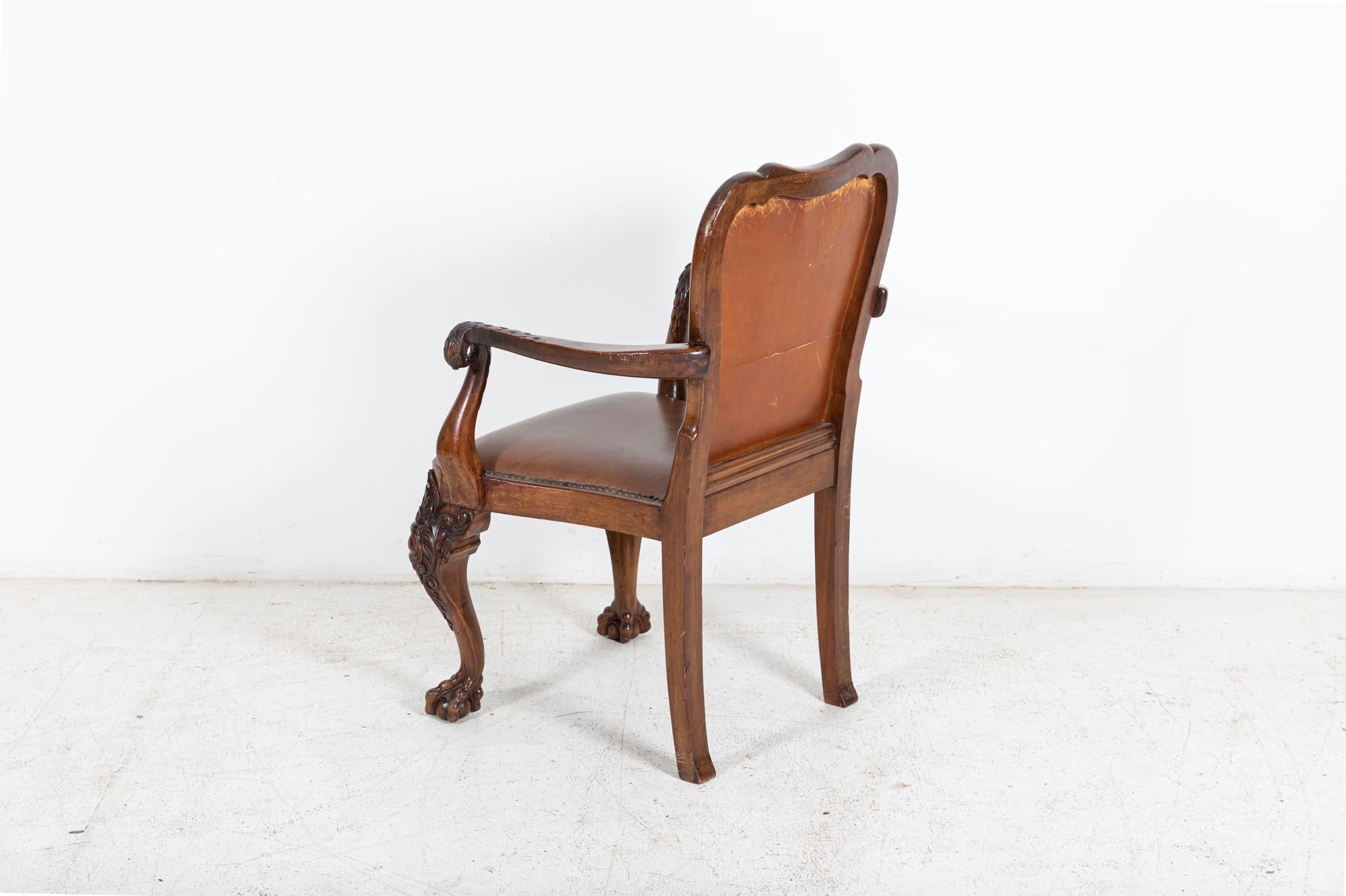 19thC English Carved Walnut Griffin Library Armchair For Sale 3