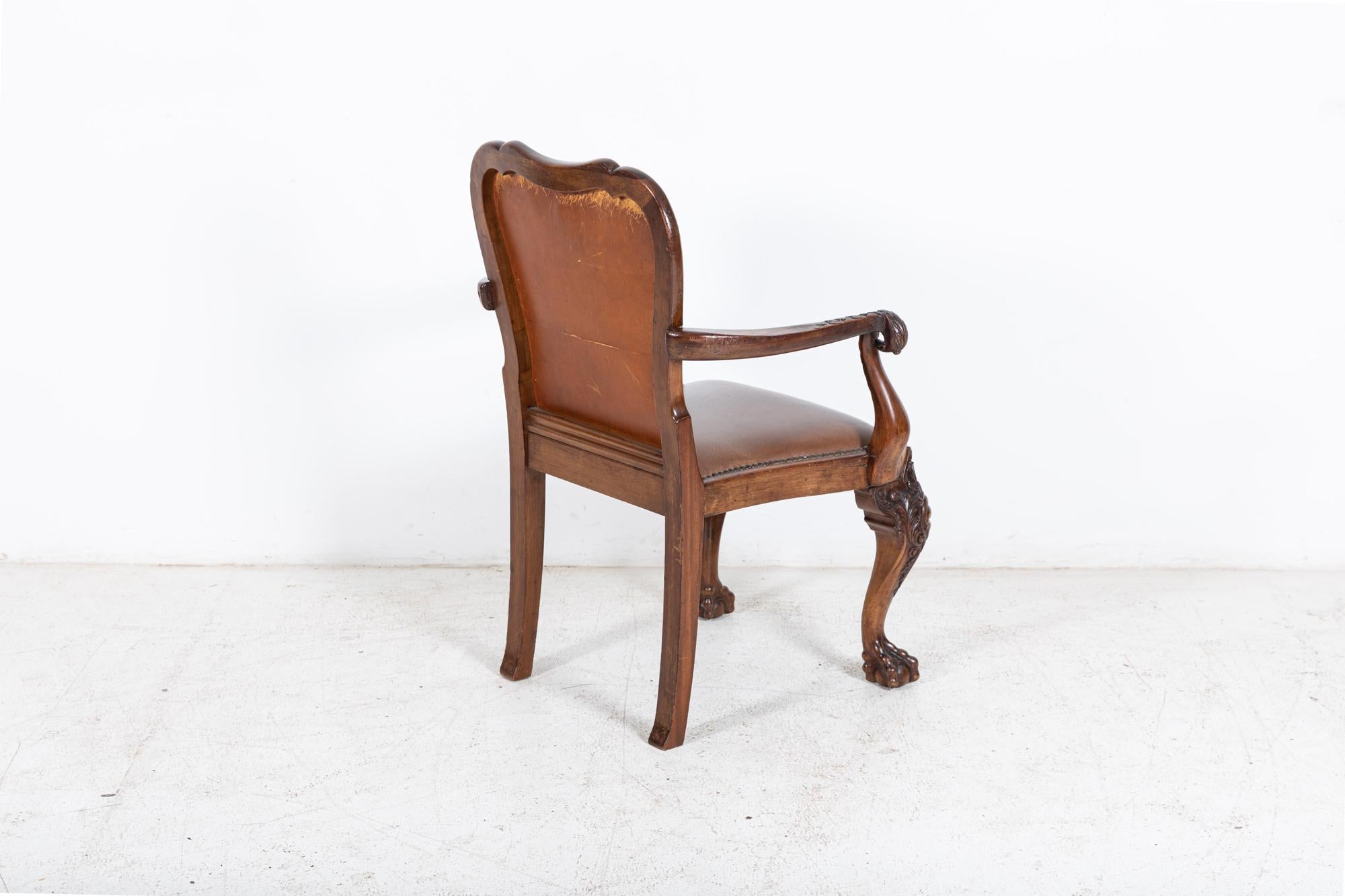 19thC English Carved Walnut Griffin Library Armchair For Sale 5