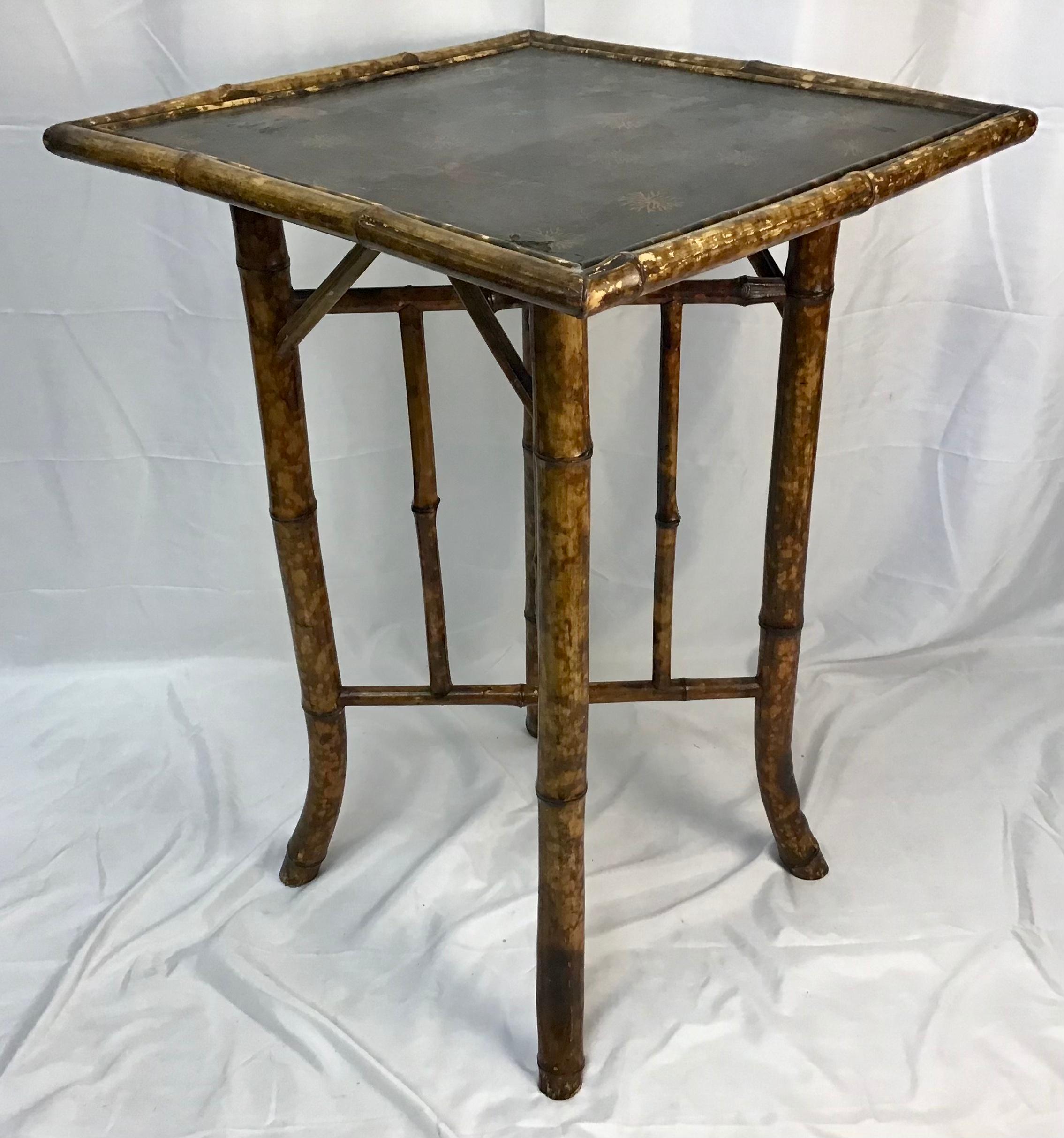 19thc English Chinoiserie Bamboo Side Table In Good Condition In Bradenton, FL