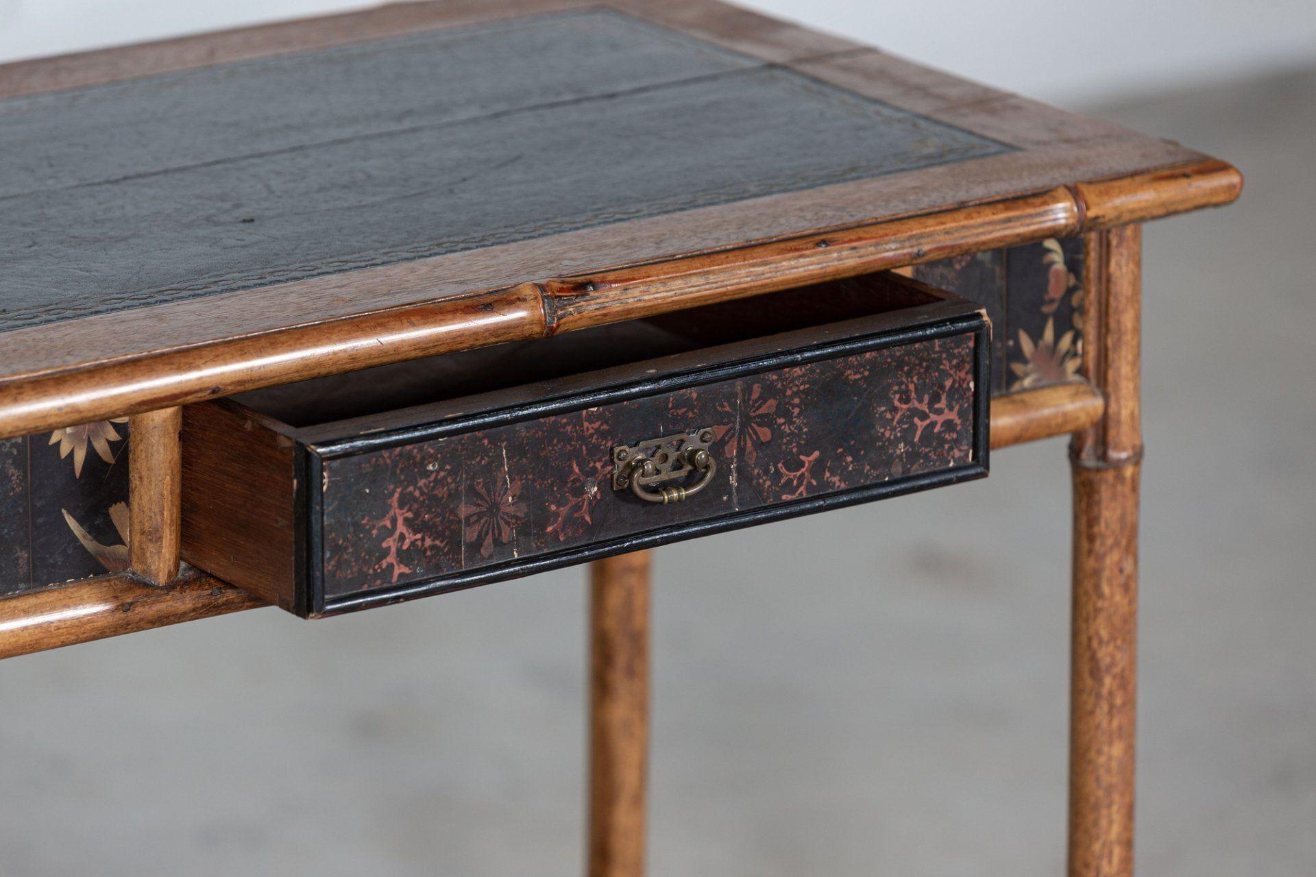 19th C English Chinoiserie Bamboo Writing Table 7