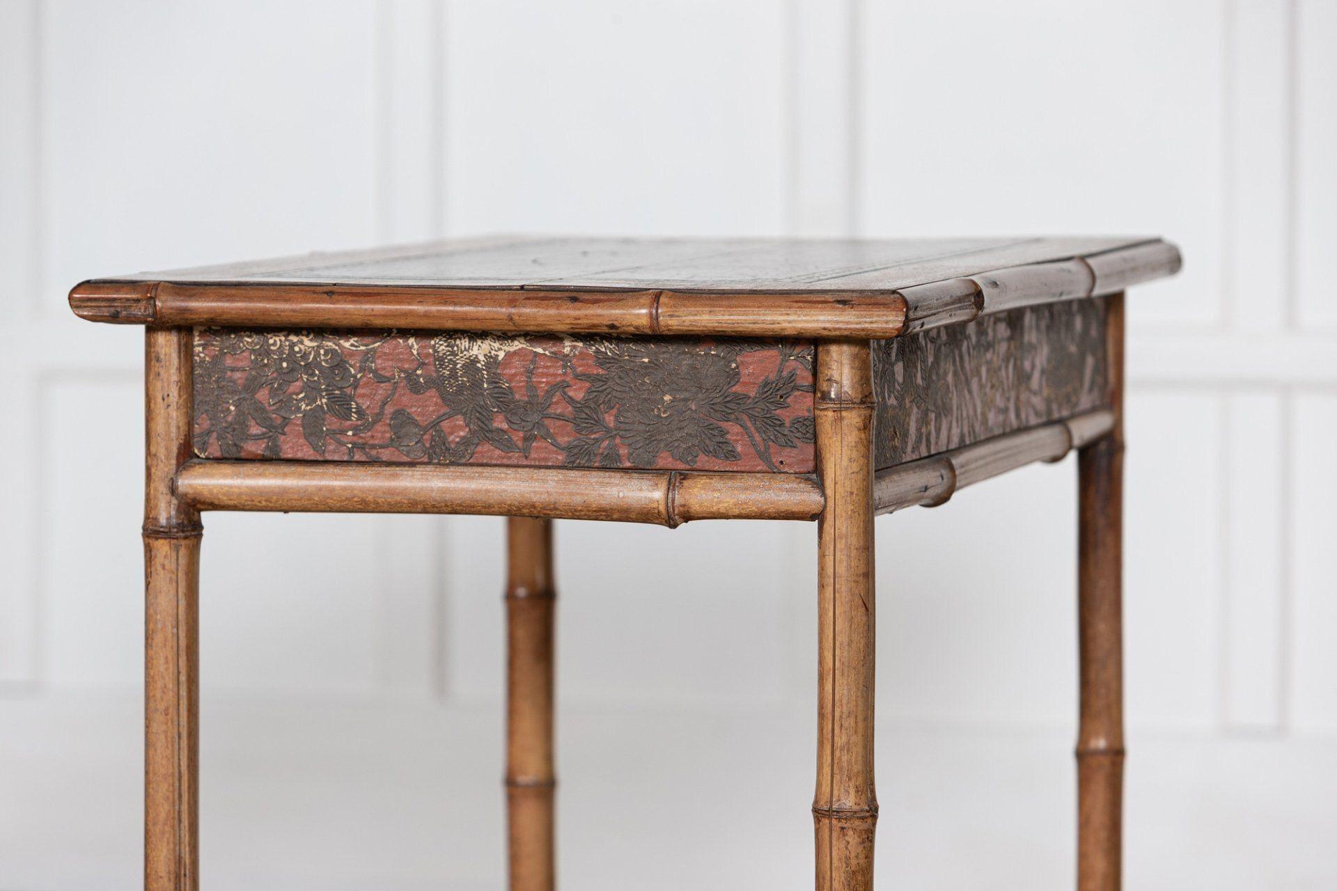 19th C English Chinoiserie Bamboo Writing Table 10