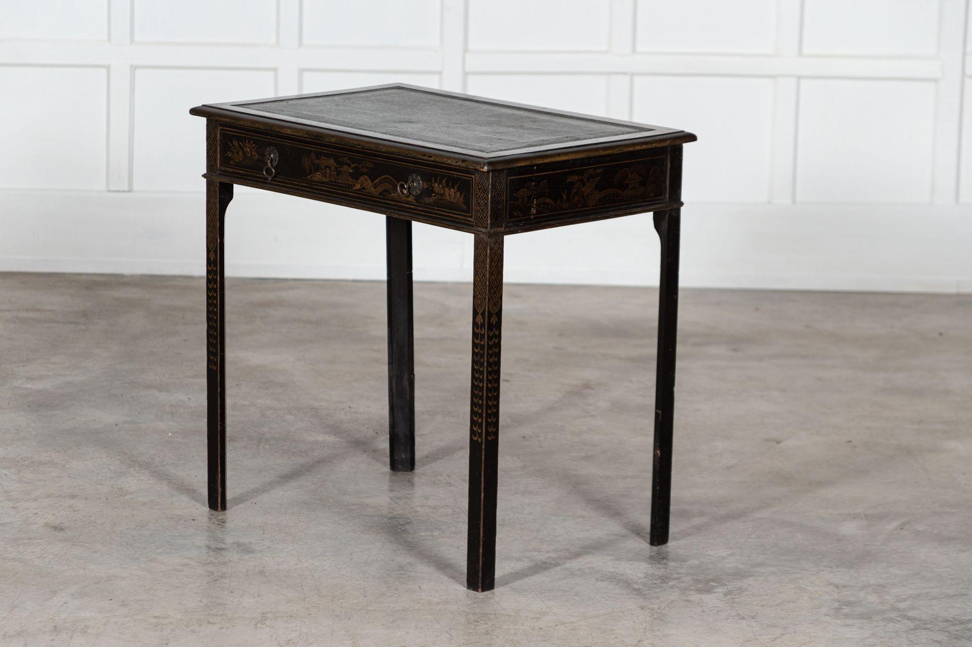 Mahogany 19th Century English Chinoiserie Leather Writing Table