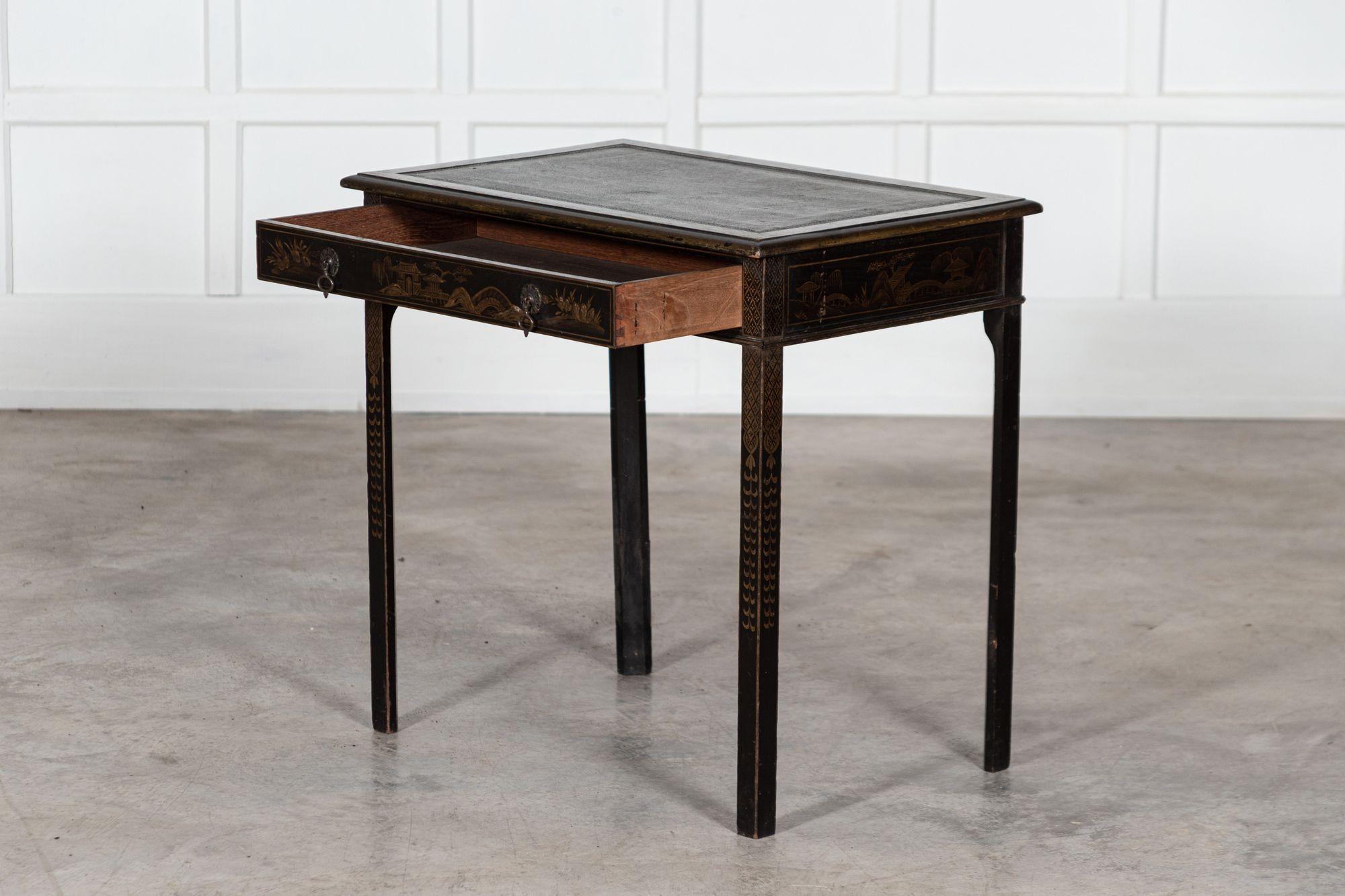 19th Century English Chinoiserie Leather Writing Table 1