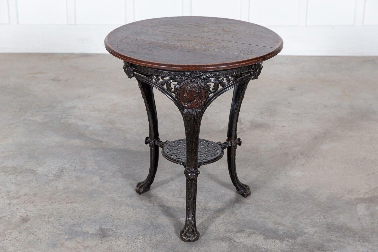 19thC English Coalbrookdale Iron & Mahogany Tavern Table For Sale 9