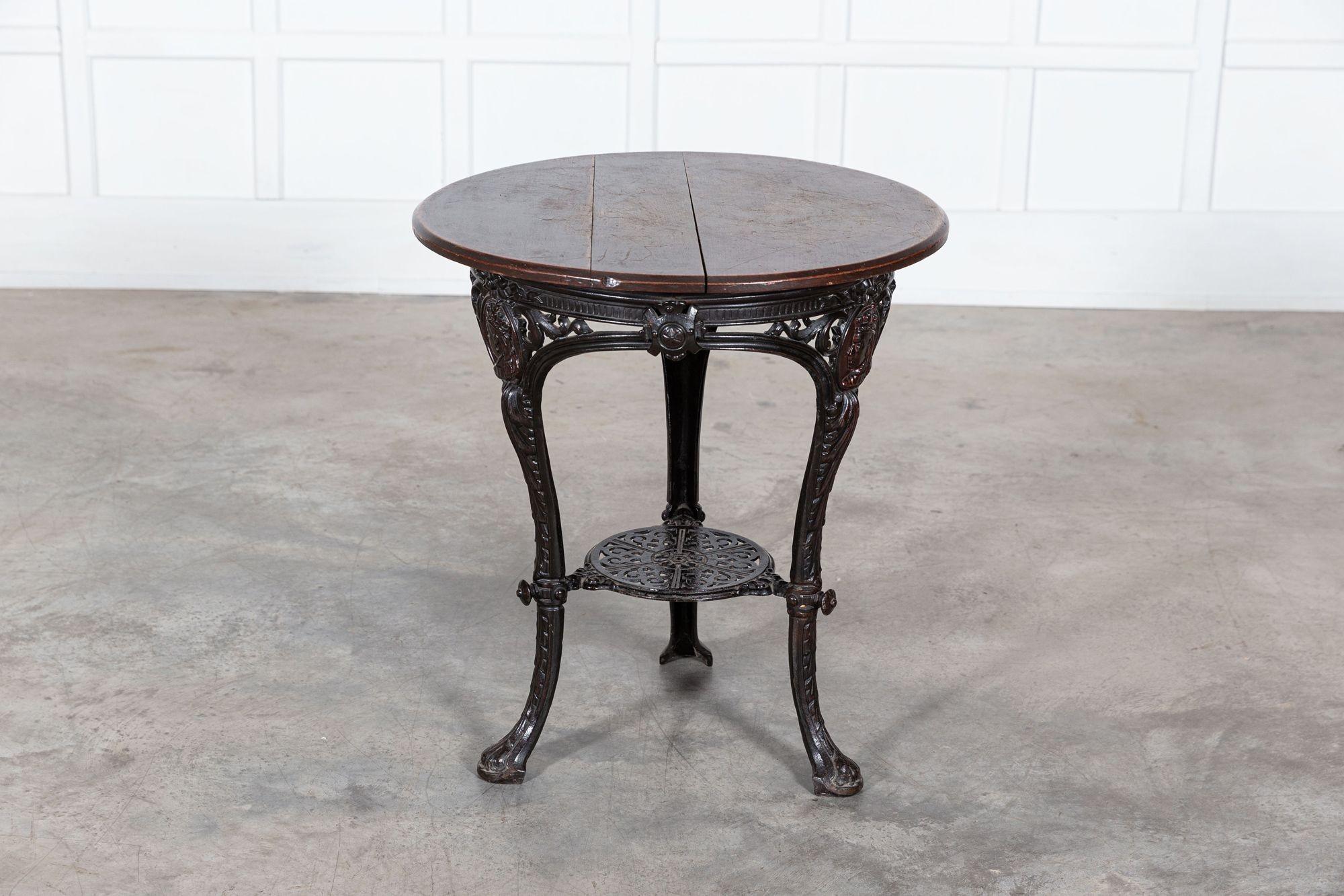 19thC English Coalbrookdale Iron & Mahogany Tavern Table For Sale 1