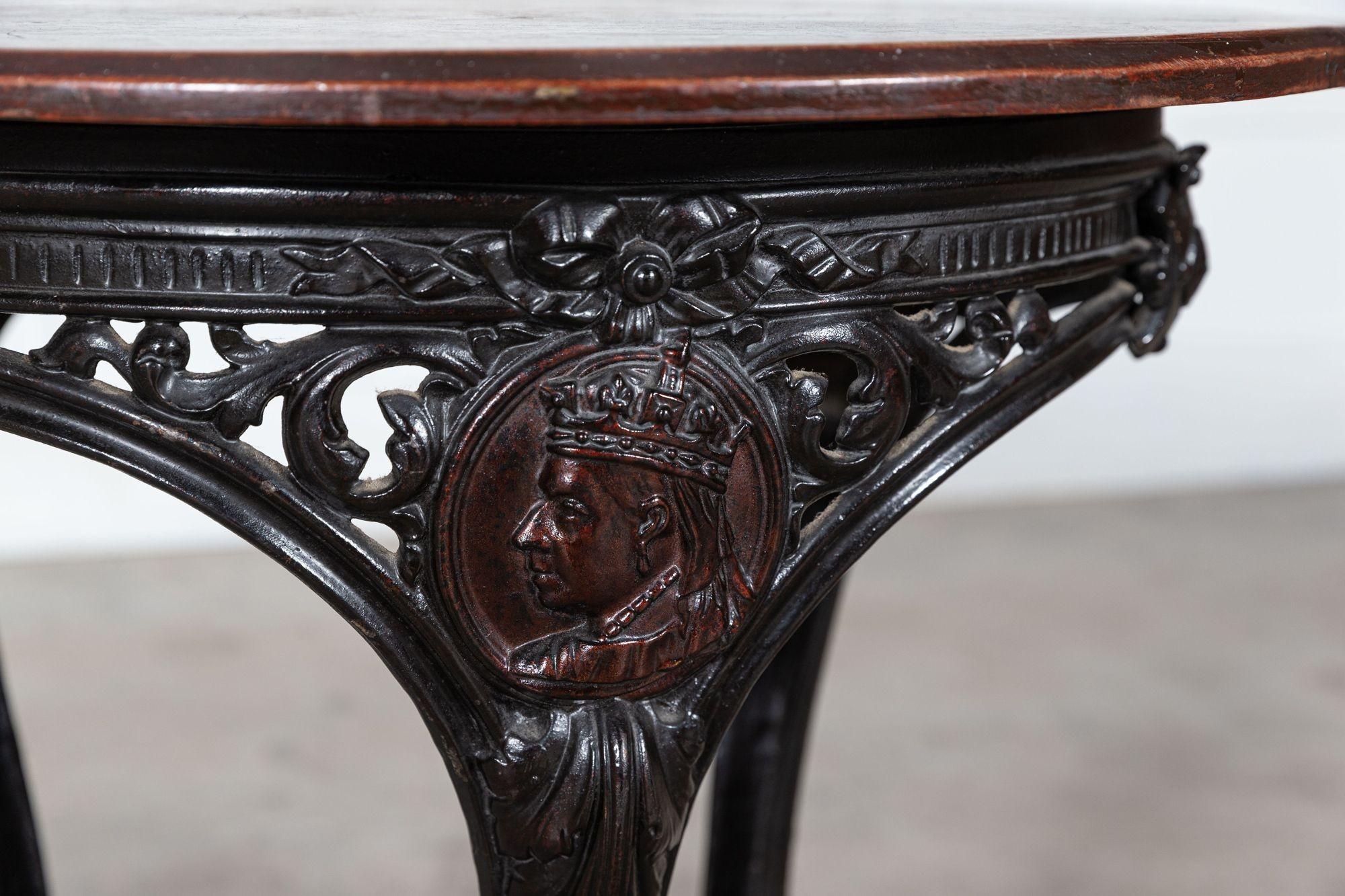 19thC English Coalbrookdale Iron & Mahogany Tavern Table For Sale 2