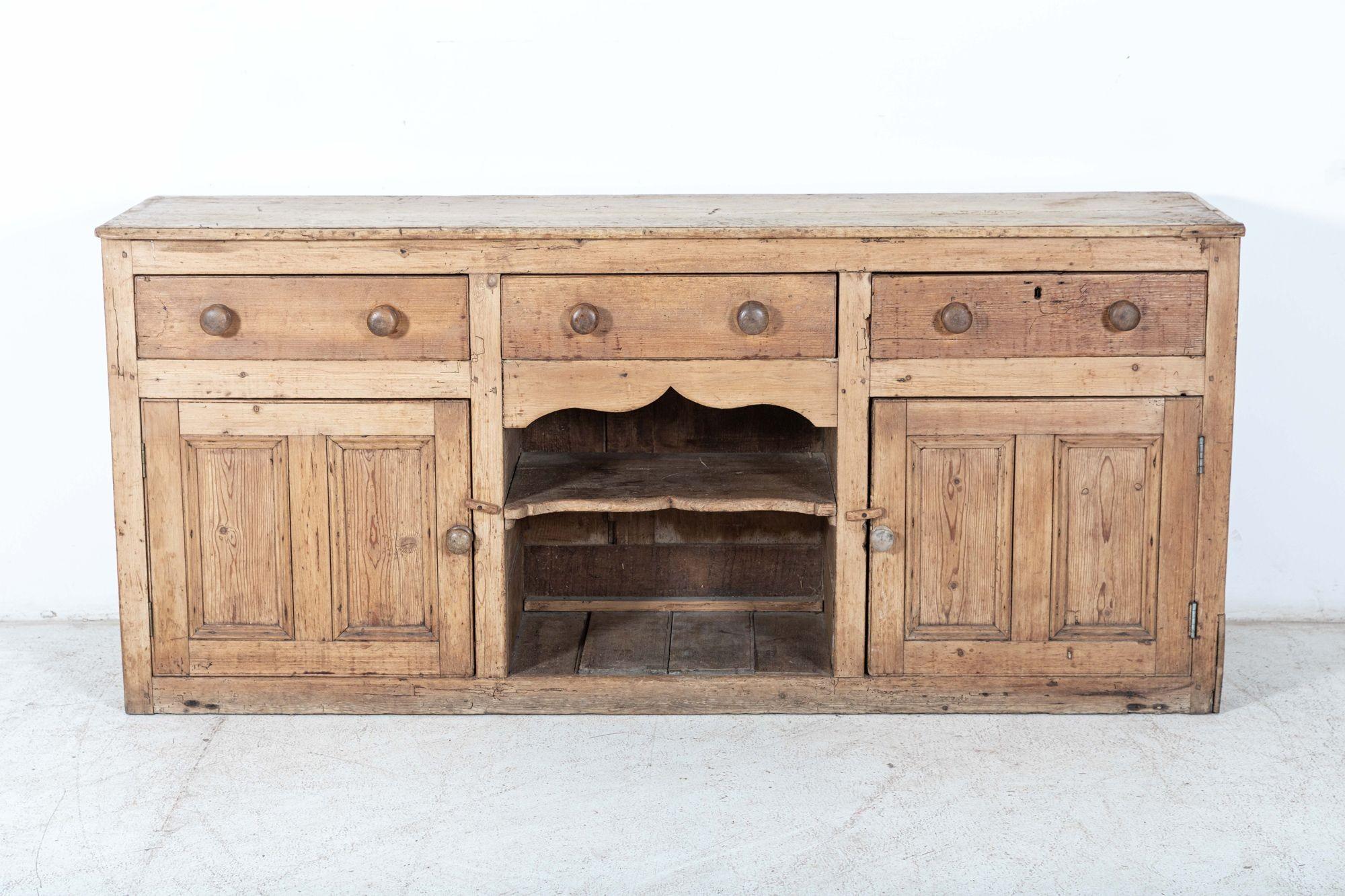19thC English Country Rustic Pine Dresser Base In Good Condition For Sale In Staffordshire, GB