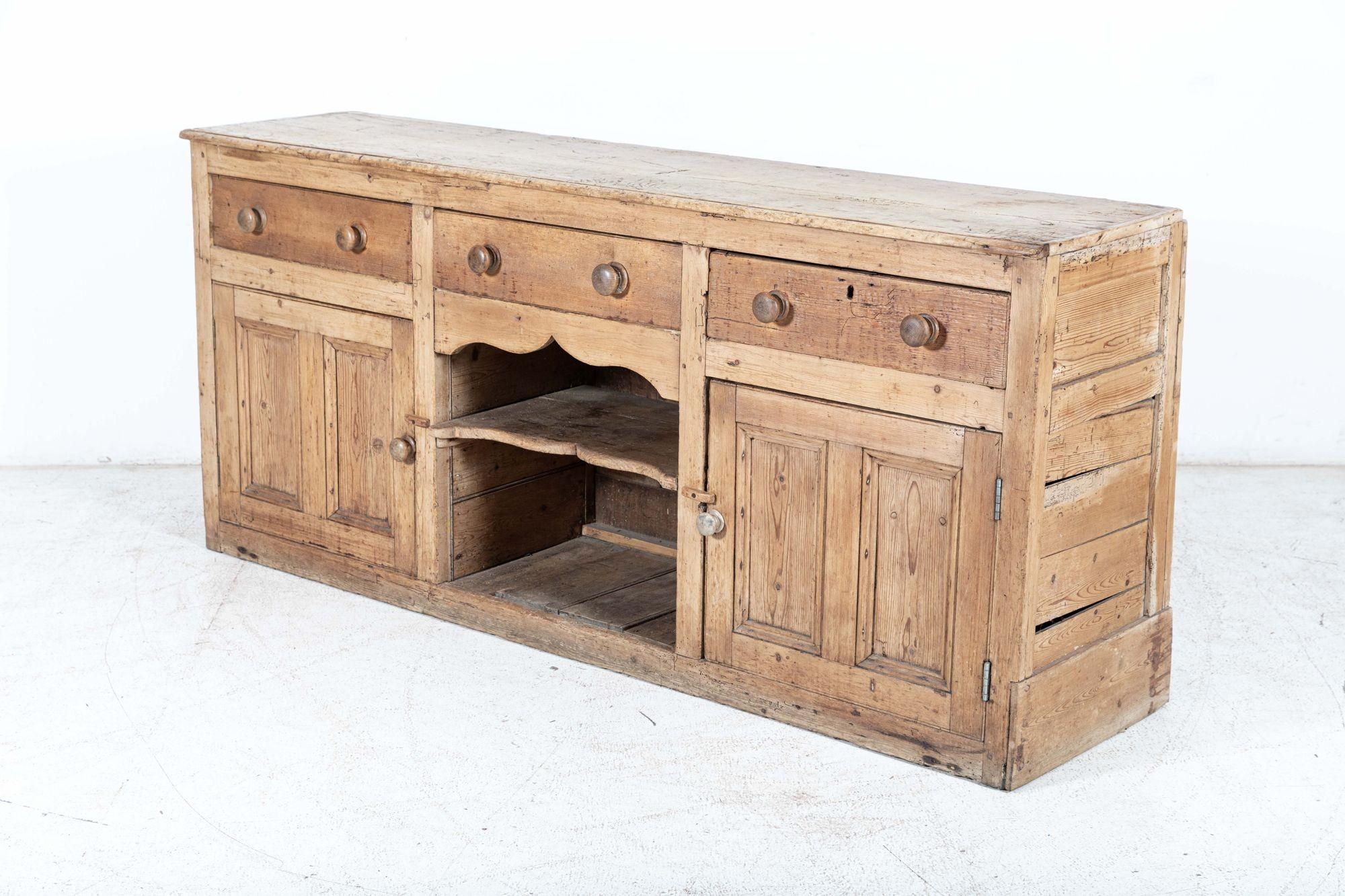 Mid-19th Century 19thC English Country Rustic Pine Dresser Base For Sale