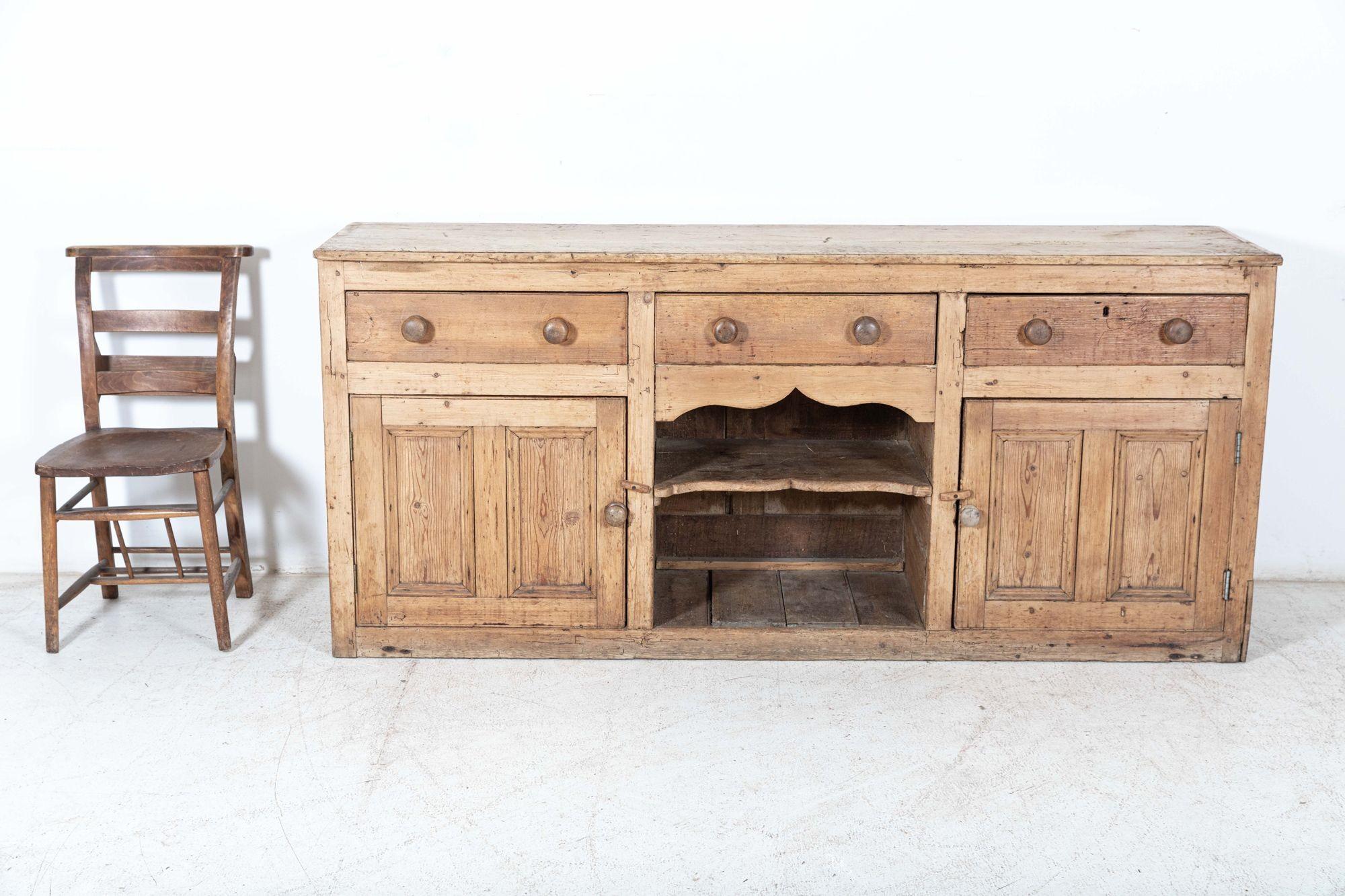 19thC English Country Rustic Pine Dresser Base For Sale 2
