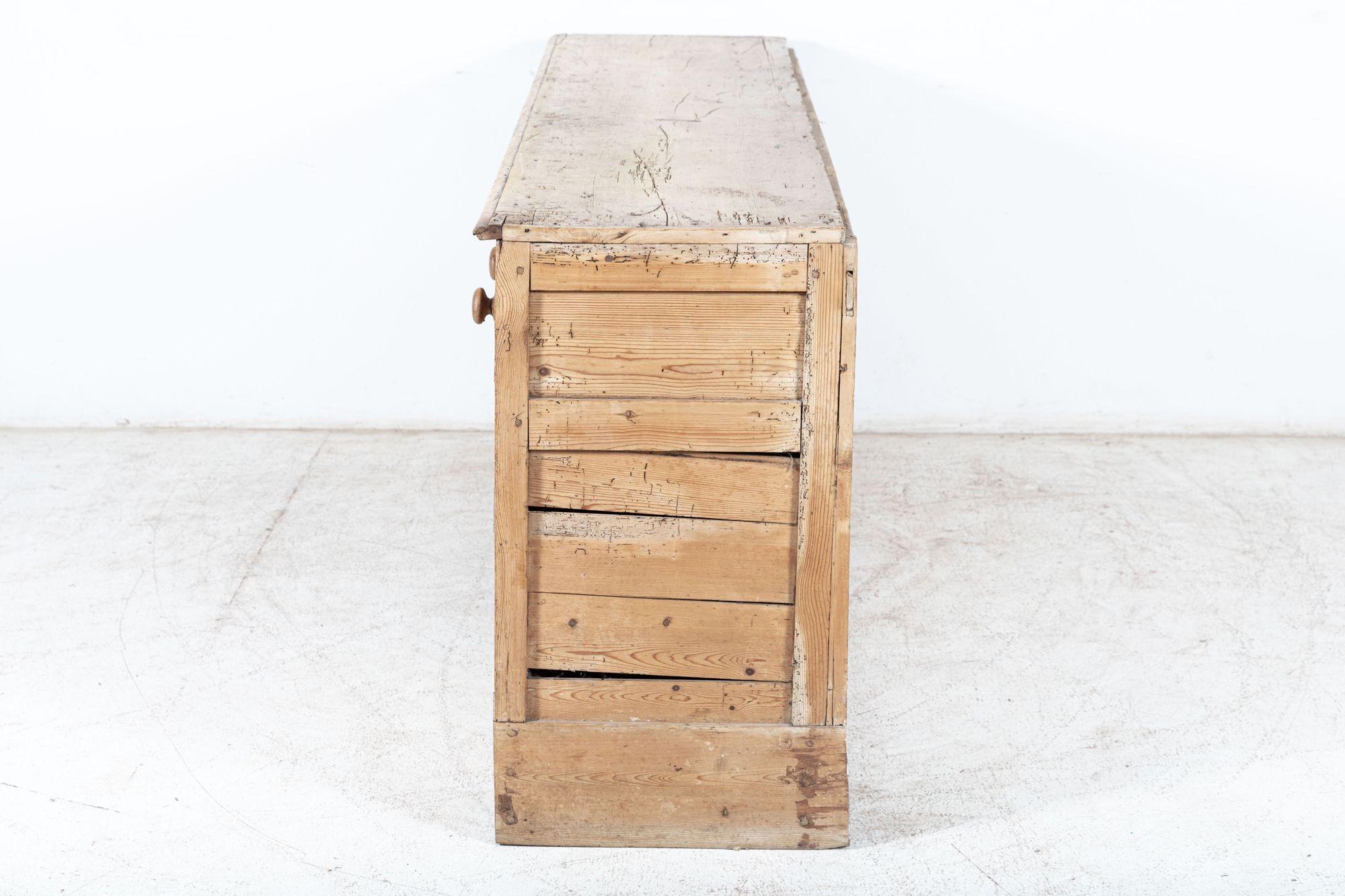 19thC English Country Rustic Pine Dresser Base For Sale 5