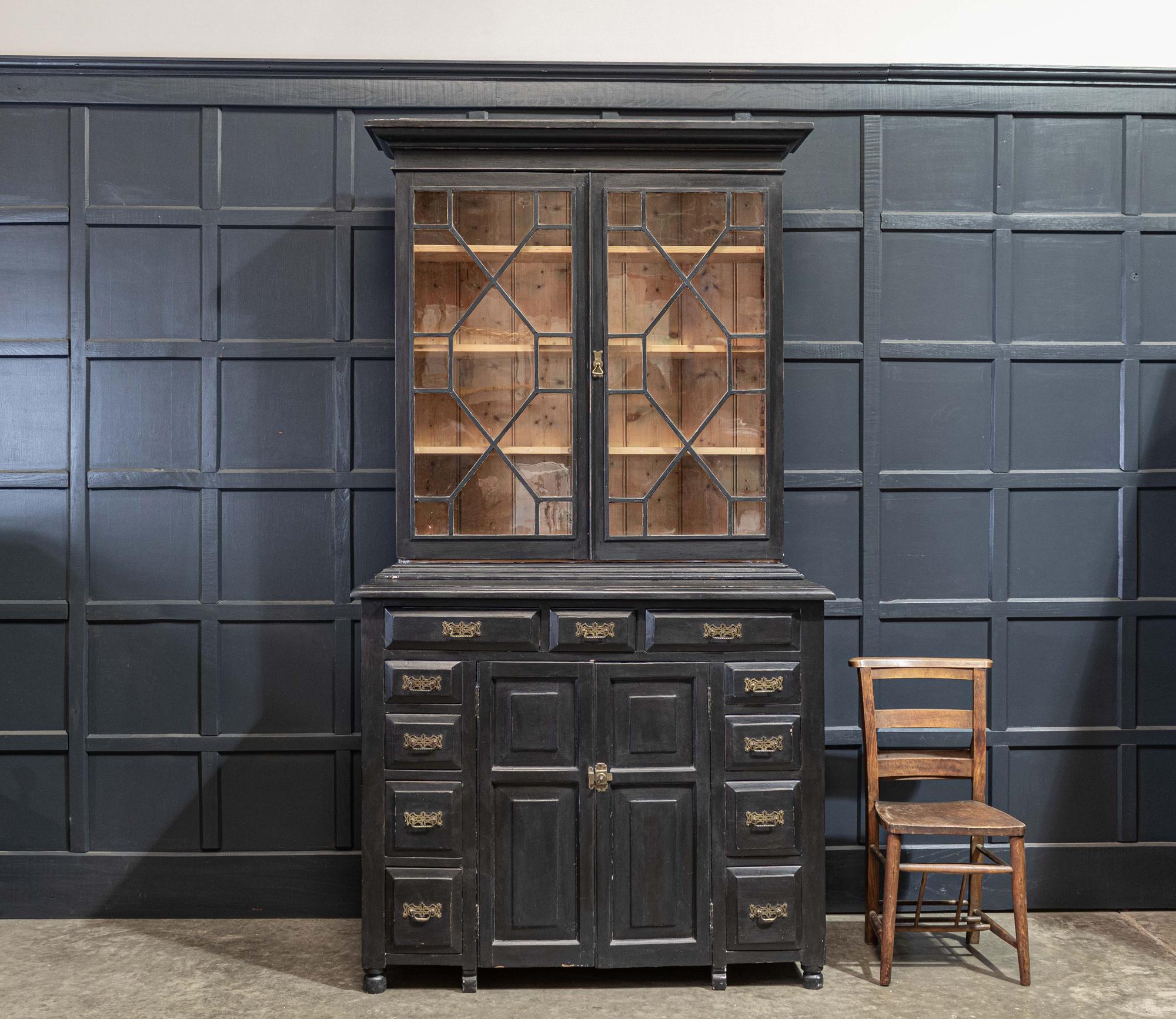 Bibliothèque, vitrine ou commode anglaise du 19ème siècle en ébène émaillé Astral 4