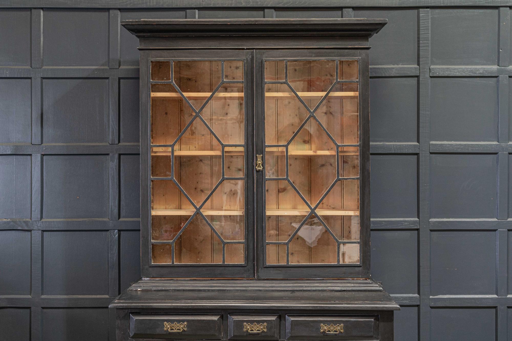 Pine 19th Century English Ebonized Astral Glazed Bookcase or Vitrine or Dresser For Sale