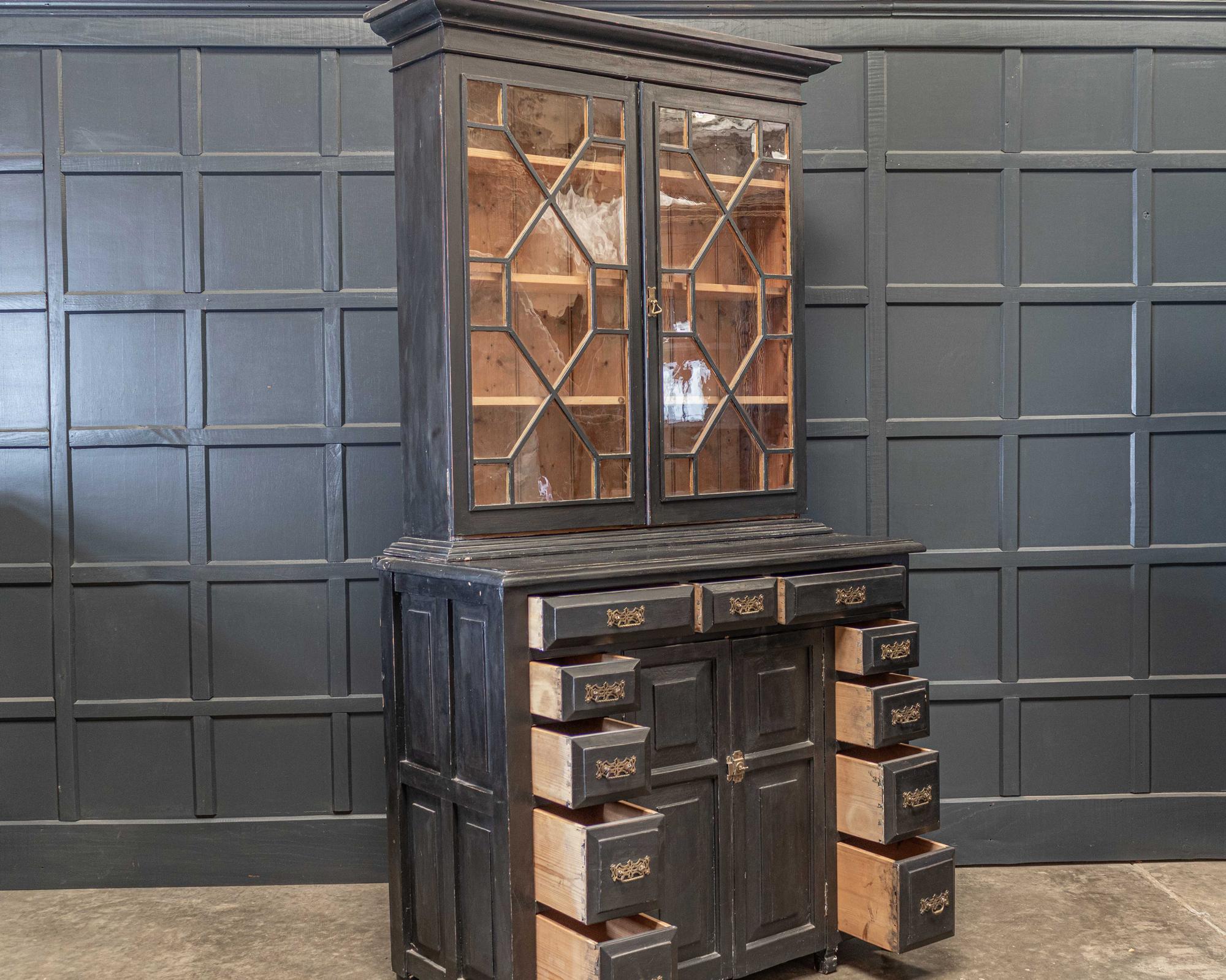 19th Century English Ebonized Astral Glazed Bookcase or Vitrine or Dresser For Sale 1
