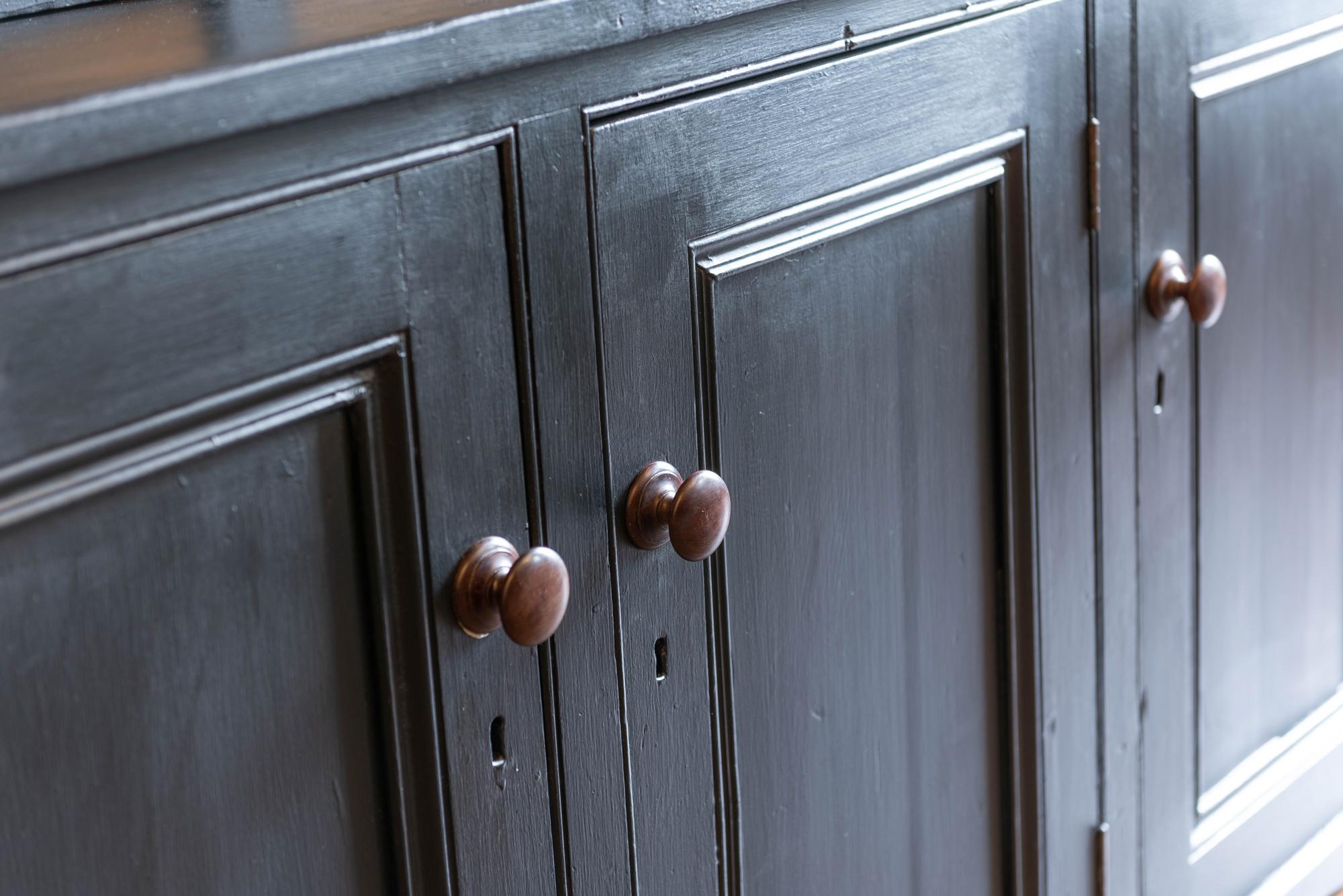 Pine 19th Century English Ebonized Black Bookcase, Dresser