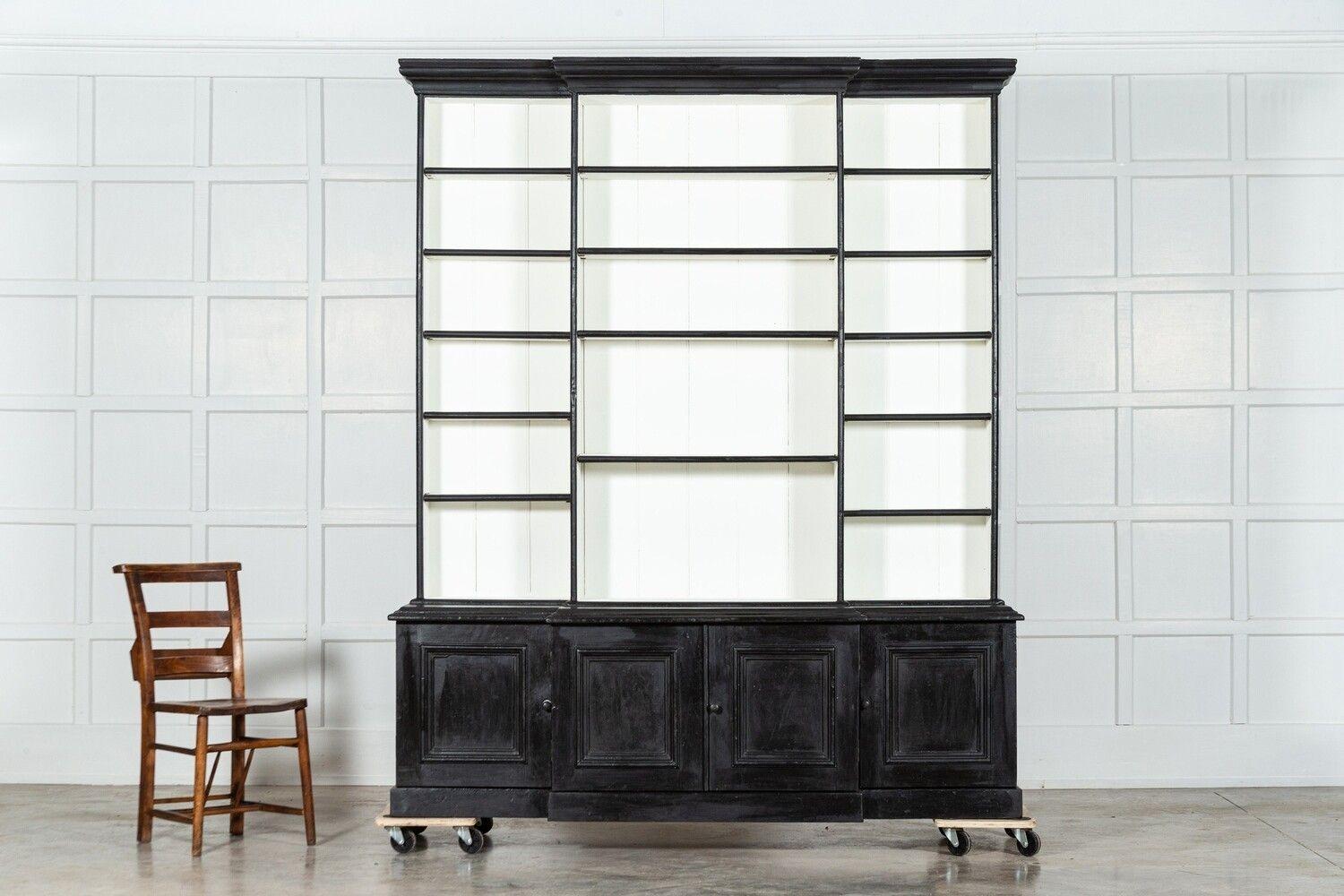 19th Century 19thC English Ebonised Breakfront Bookcase For Sale