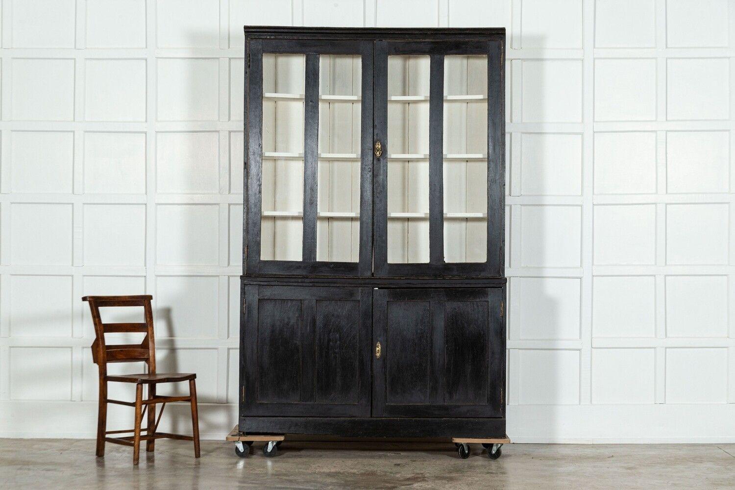 19th Century 19thC English Ebonised Glazed Oak Housekeepers Cupboard For Sale